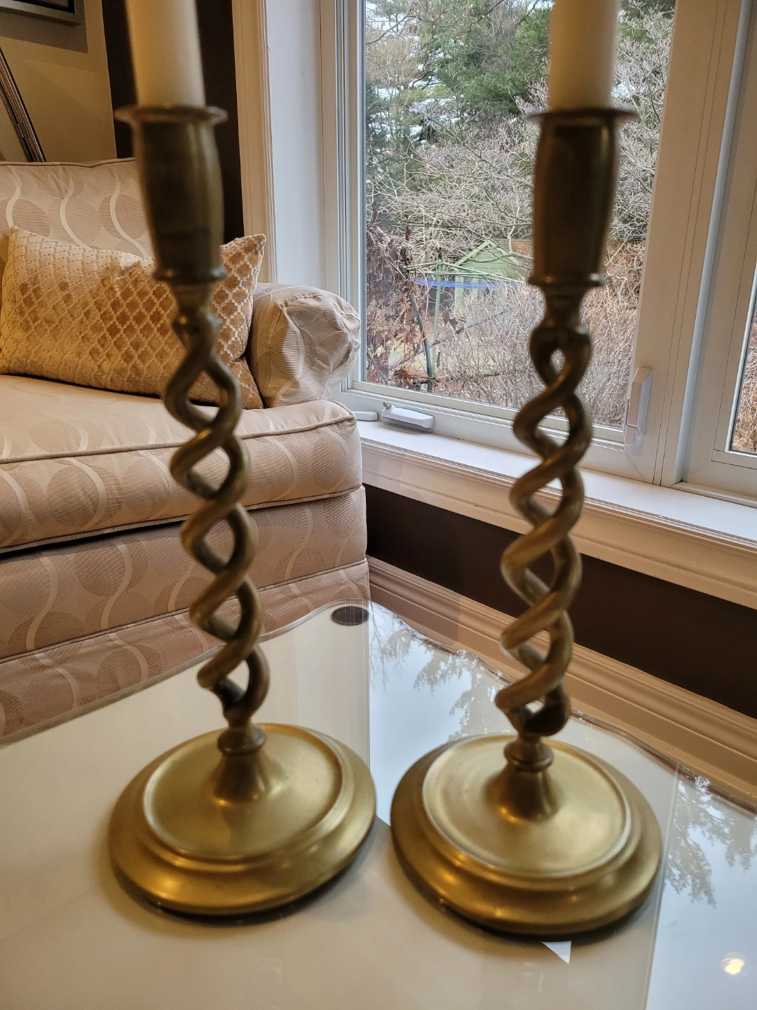 Pair of Brass BarleyTwisted Candlesticks