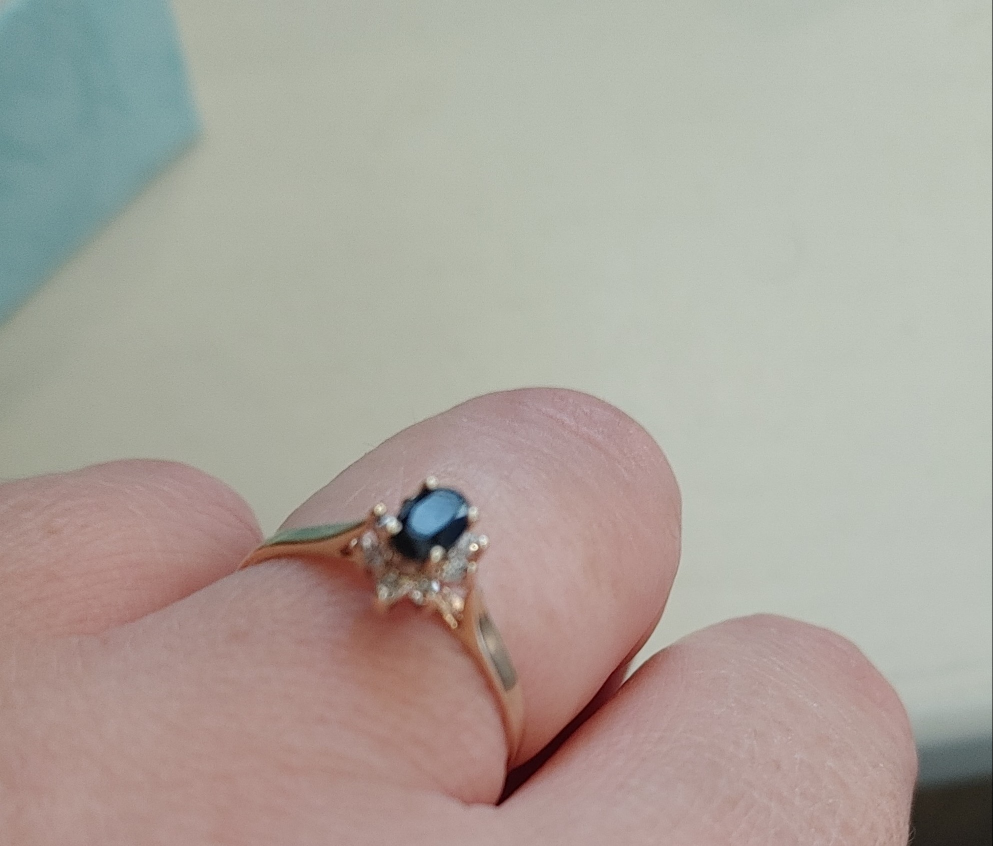 Real Gold 10K  Oval Dark Blue Sapphire Stone Ring  New size 7.5 - photo 3