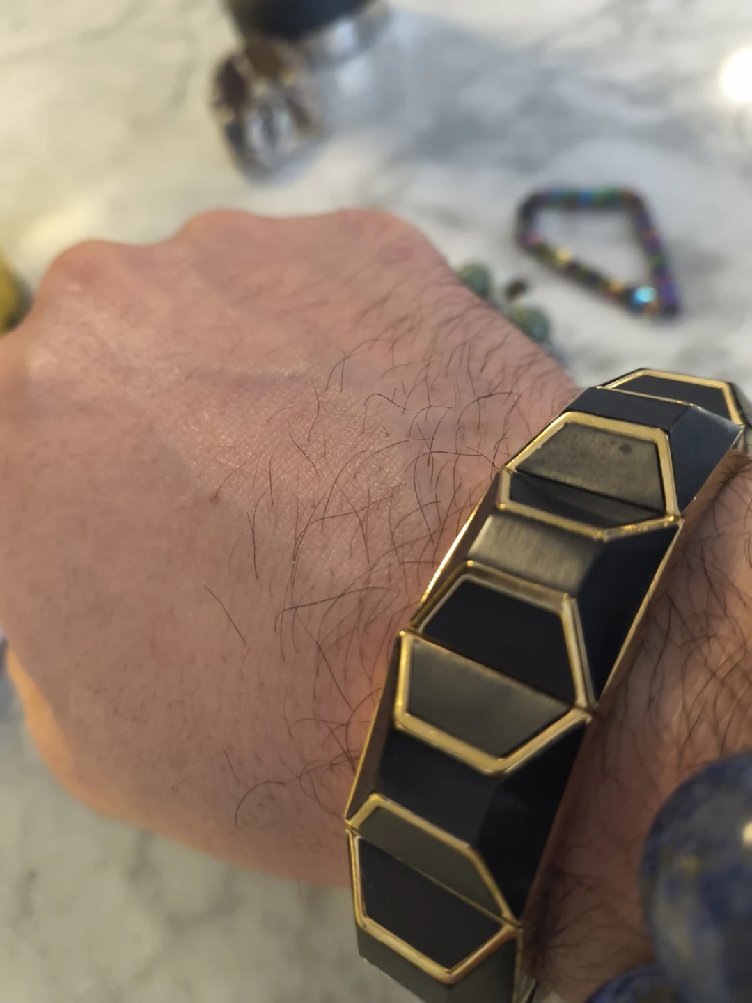 Black and Gold Geometric Stretch Bracelet - photo 3