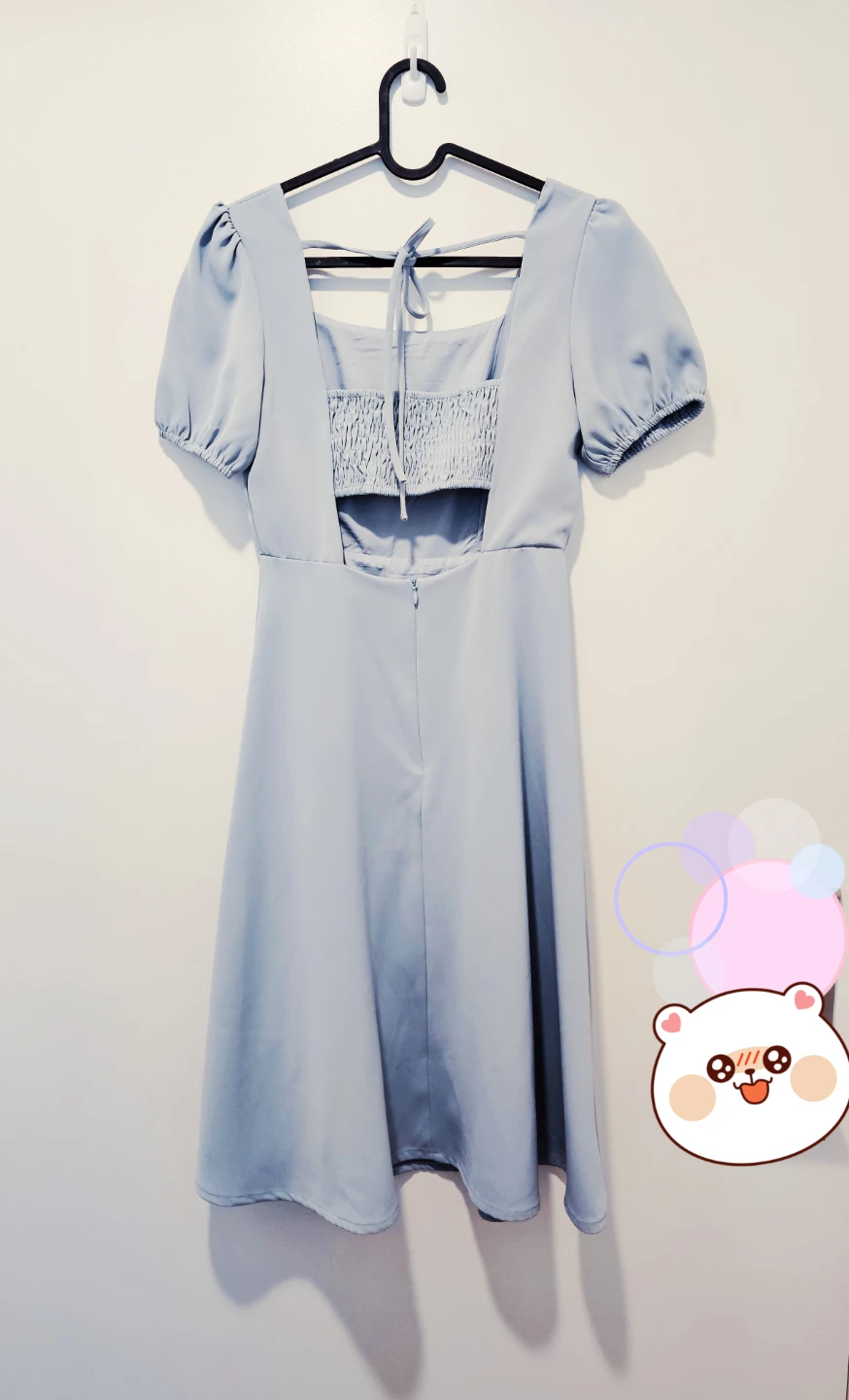 Light Blue Puff Sleeve Cutout Dress - photo 2