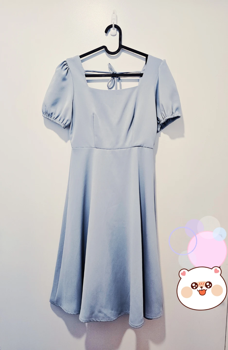 Light Blue Puff Sleeve Cutout Dress