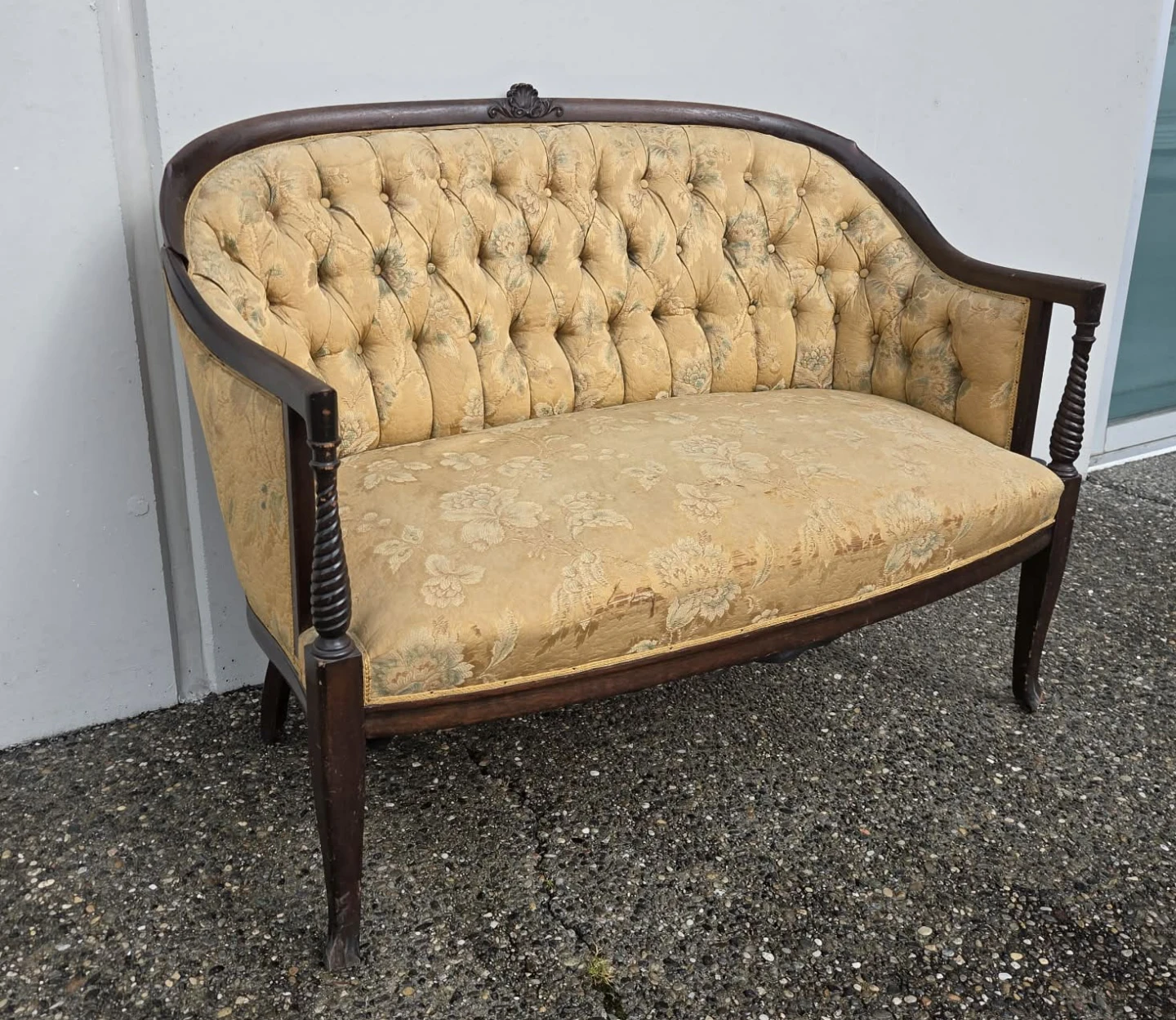 Antique Mahogany Tufted Yellow Setee Couch