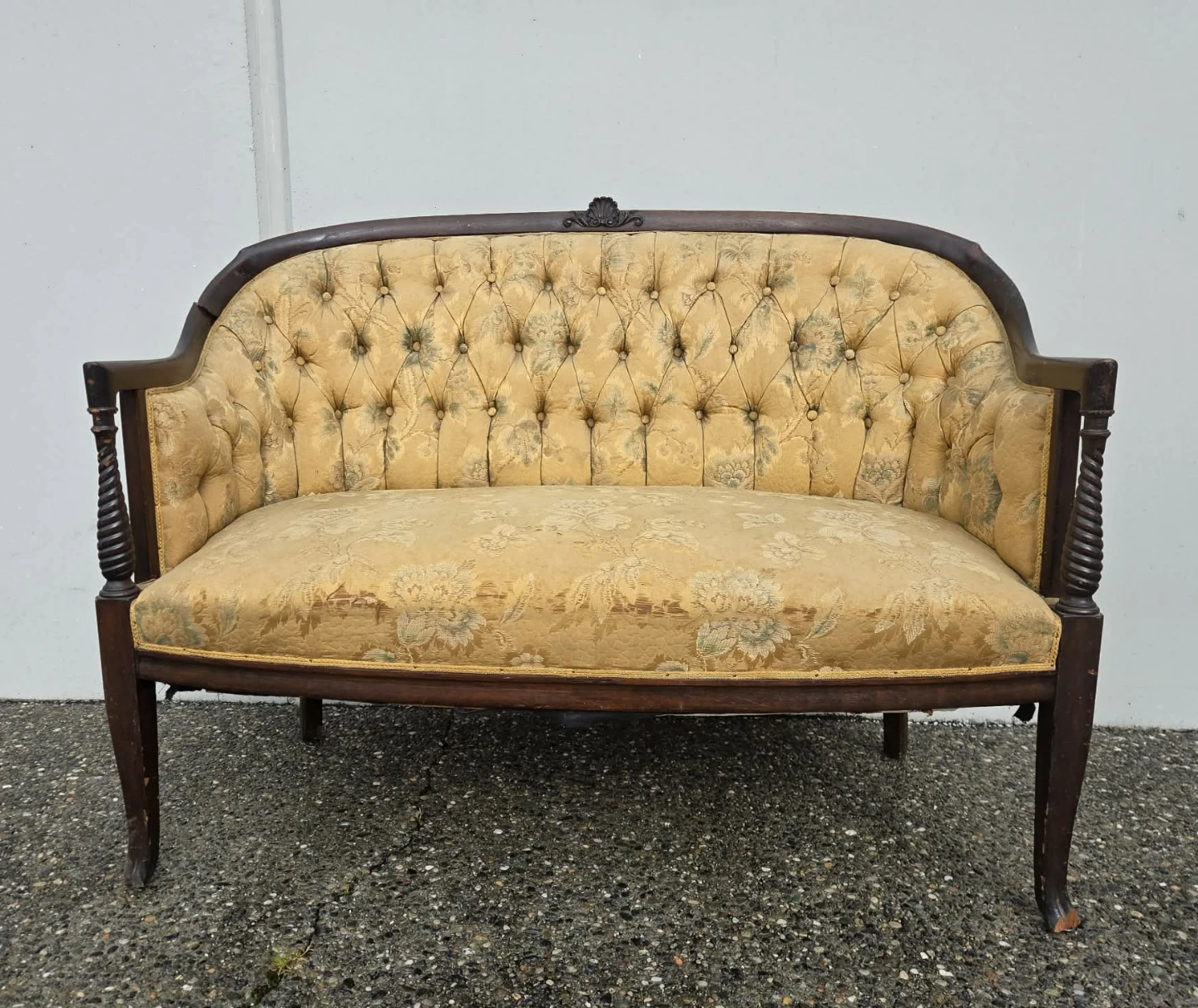 Antique Mahogany Tufted Yellow Setee Couch - photo 2
