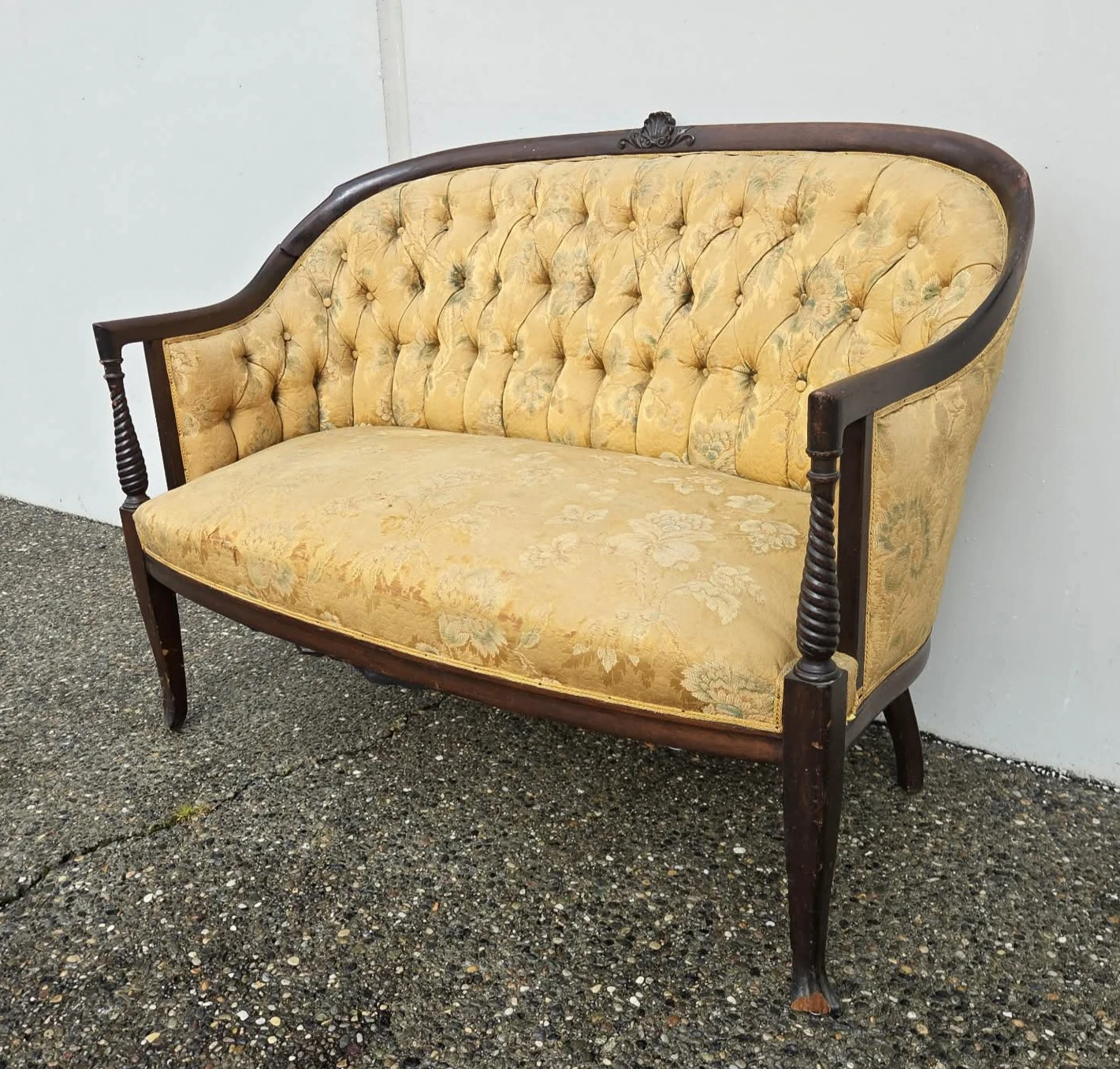 Antique Mahogany Tufted Yellow Setee Couch - photo 3
