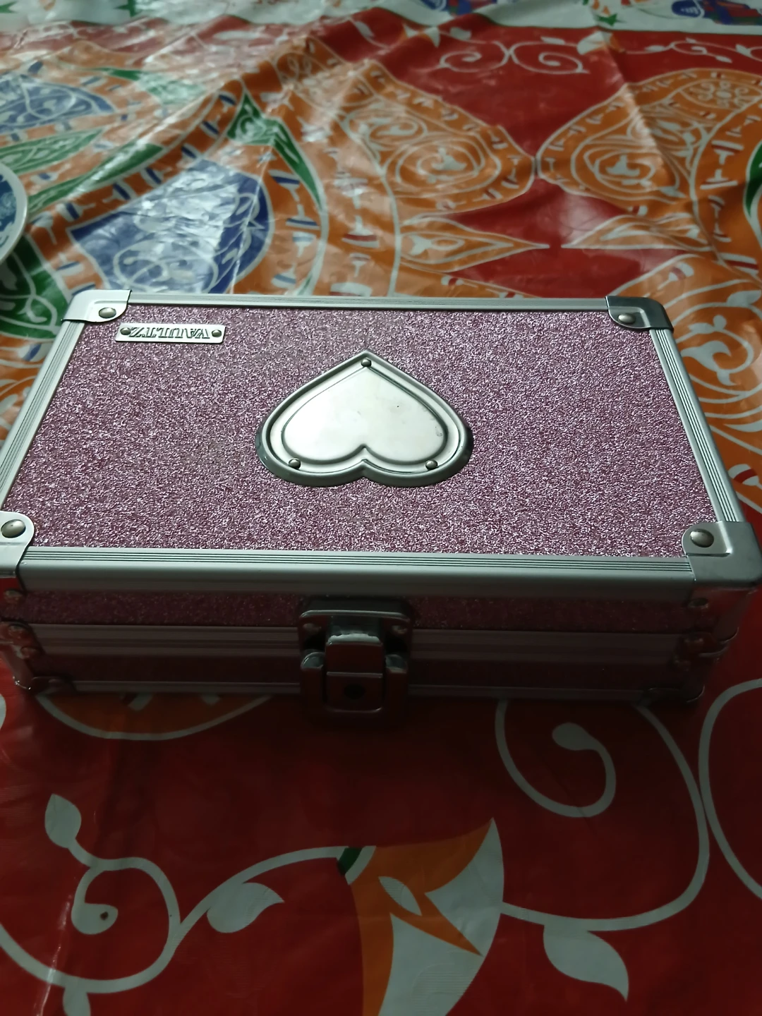 Pink Glitter Vanity Case with Heart Detail