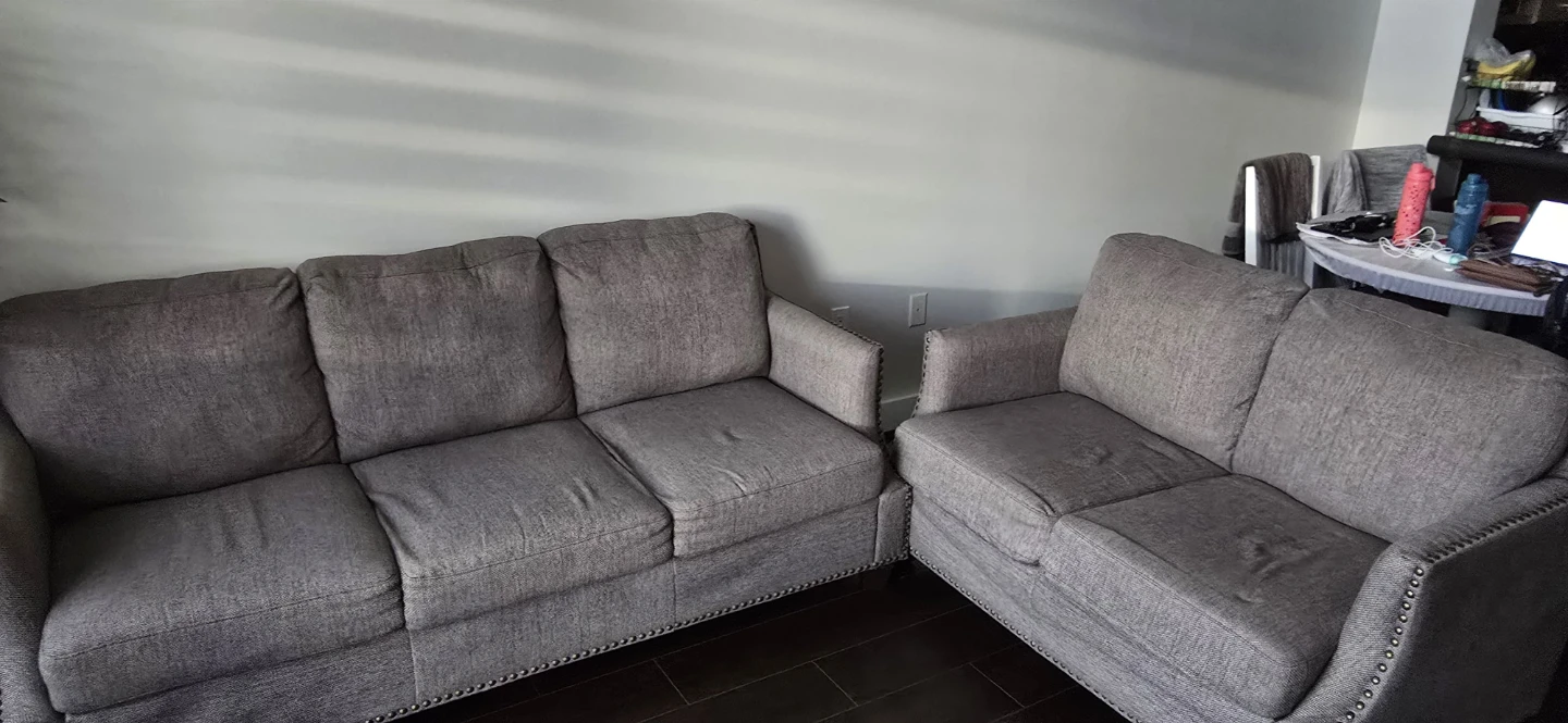 Grey Sofa with Cover Set Geometric Pattern
