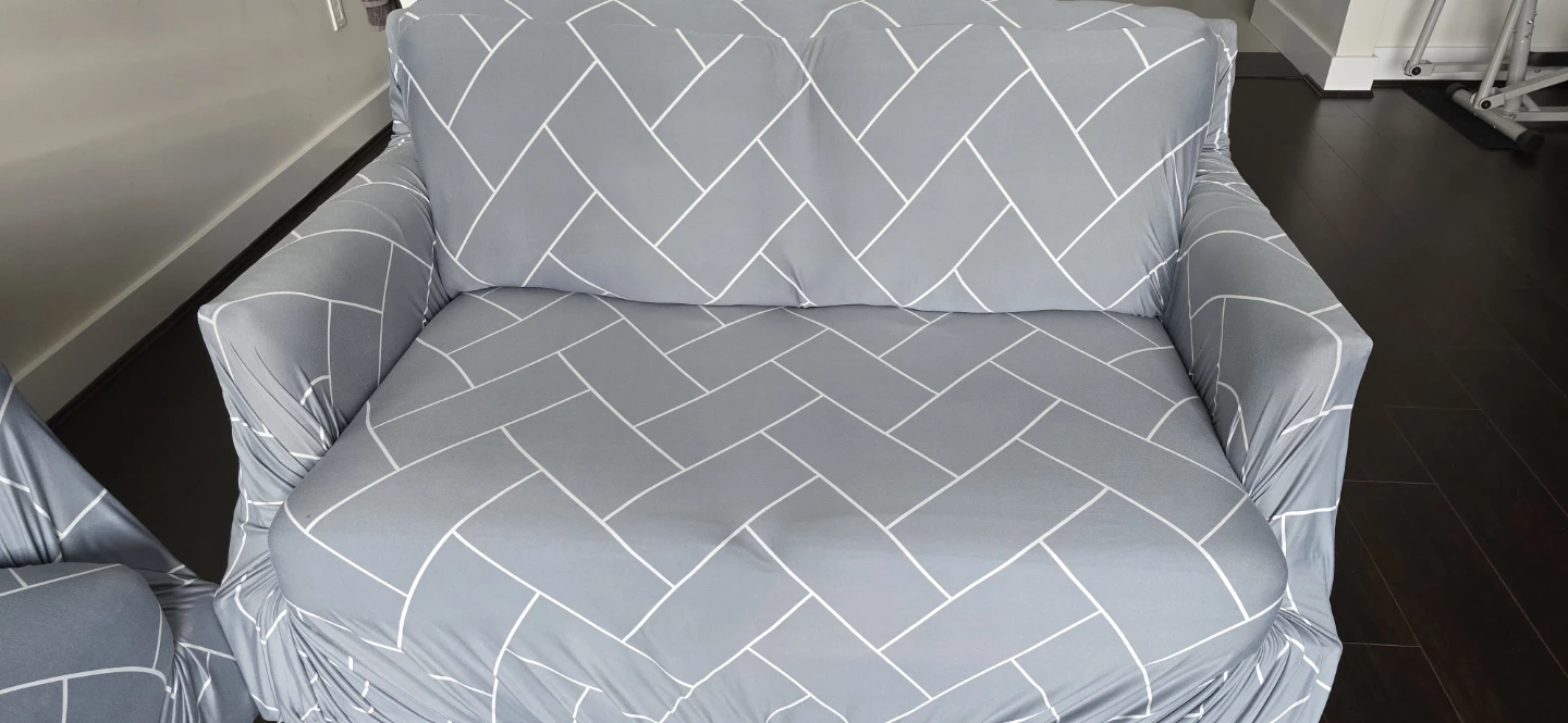 Grey Sofa with Cover Set Geometric Pattern - photo 2