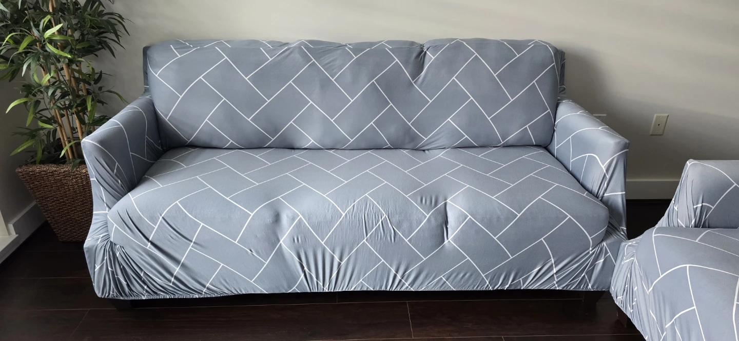 Grey Sofa with Cover Set Geometric Pattern - photo 5