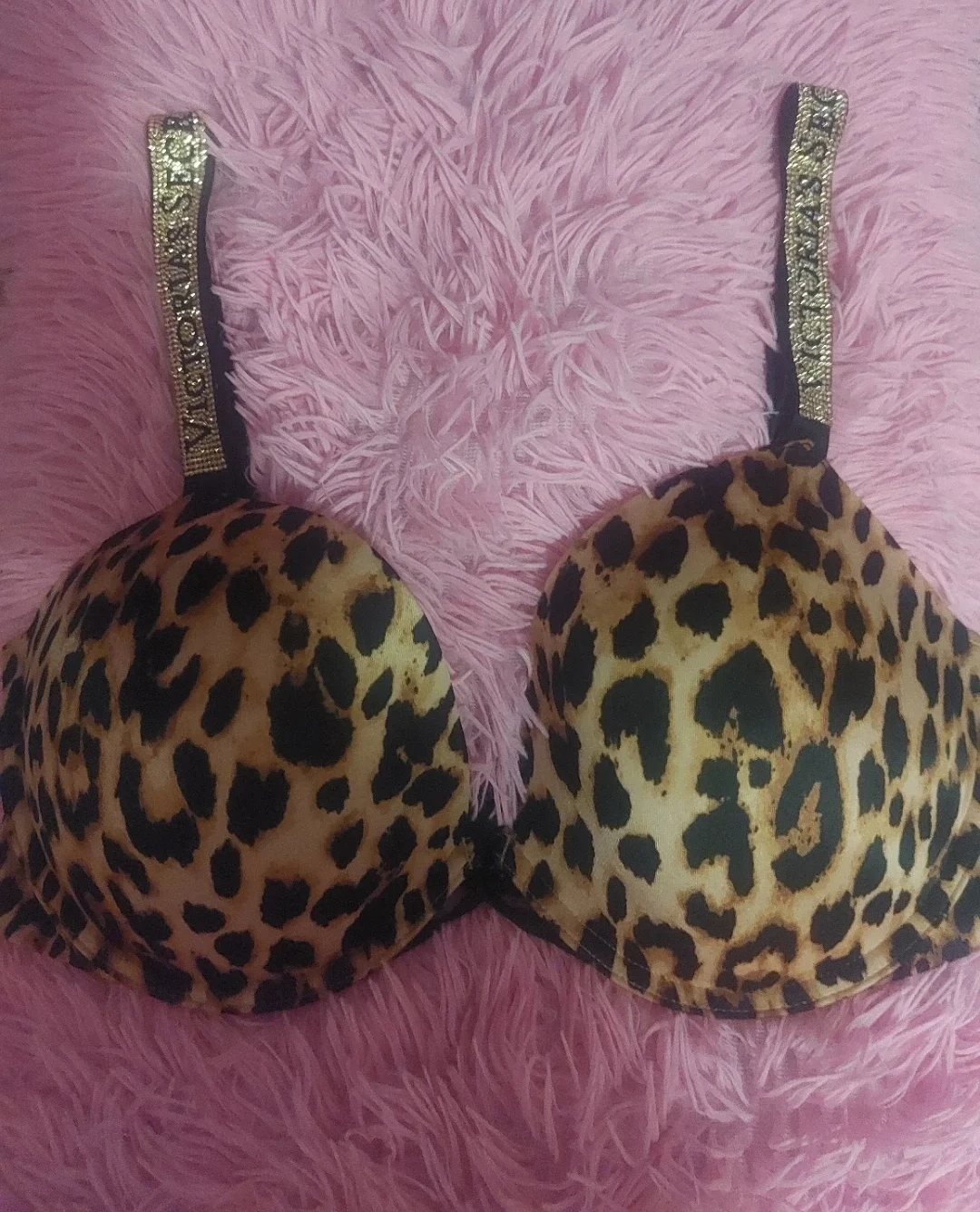 ♡. Victoria's Secret Leopard Print Bra with Rhinestone Straps
