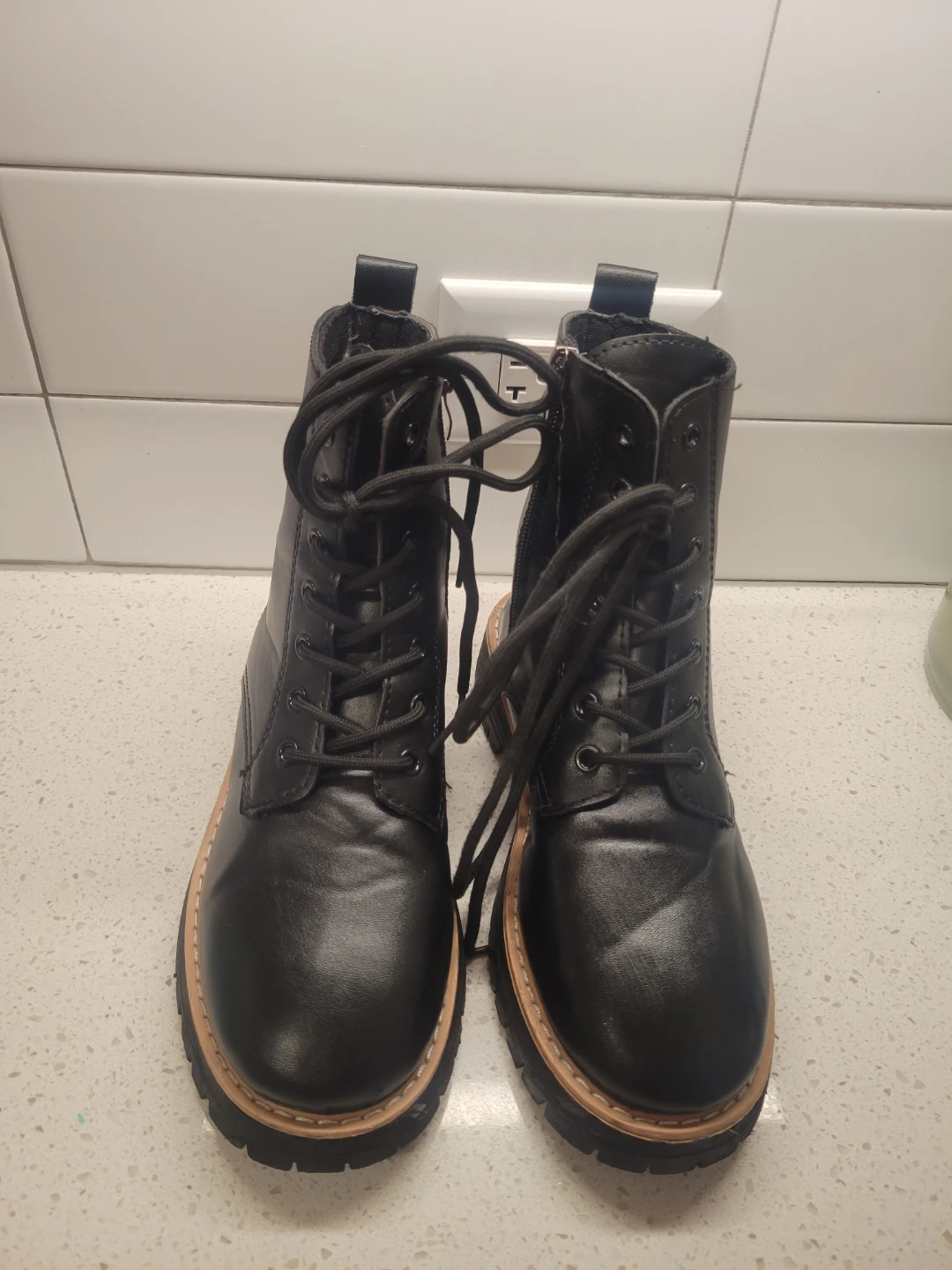 Black Lace-Up Combat Boots - Size 37
