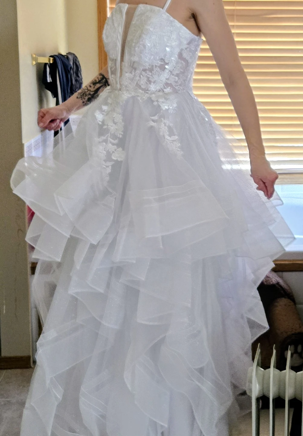 White Lace and Tulle Tiered Prom Dress 🥕