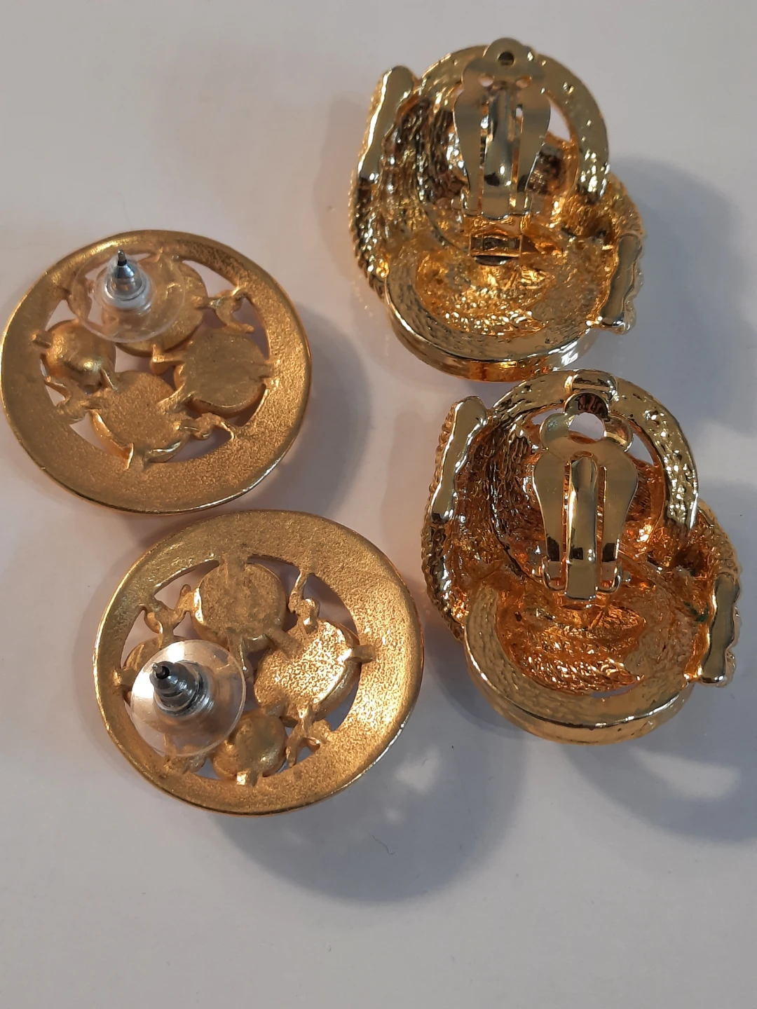 Gold Tone Clip-On Earrings with Rhinestones and Faux Pearls - photo 5