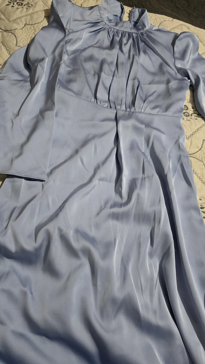 Women's Blue Long Sleeve Satin Dress