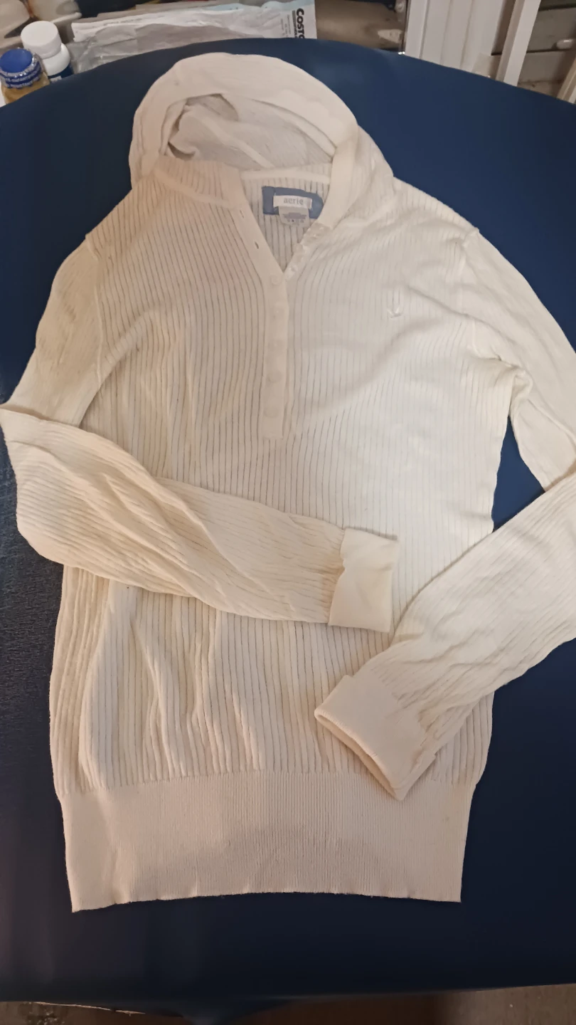 Aerie White Ribbed Hoodie Sweater