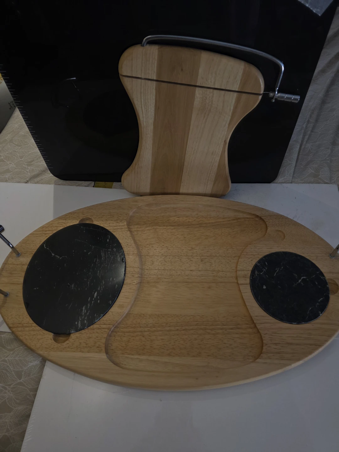 Vintage wood and marble cheese board with slicer - photo 4