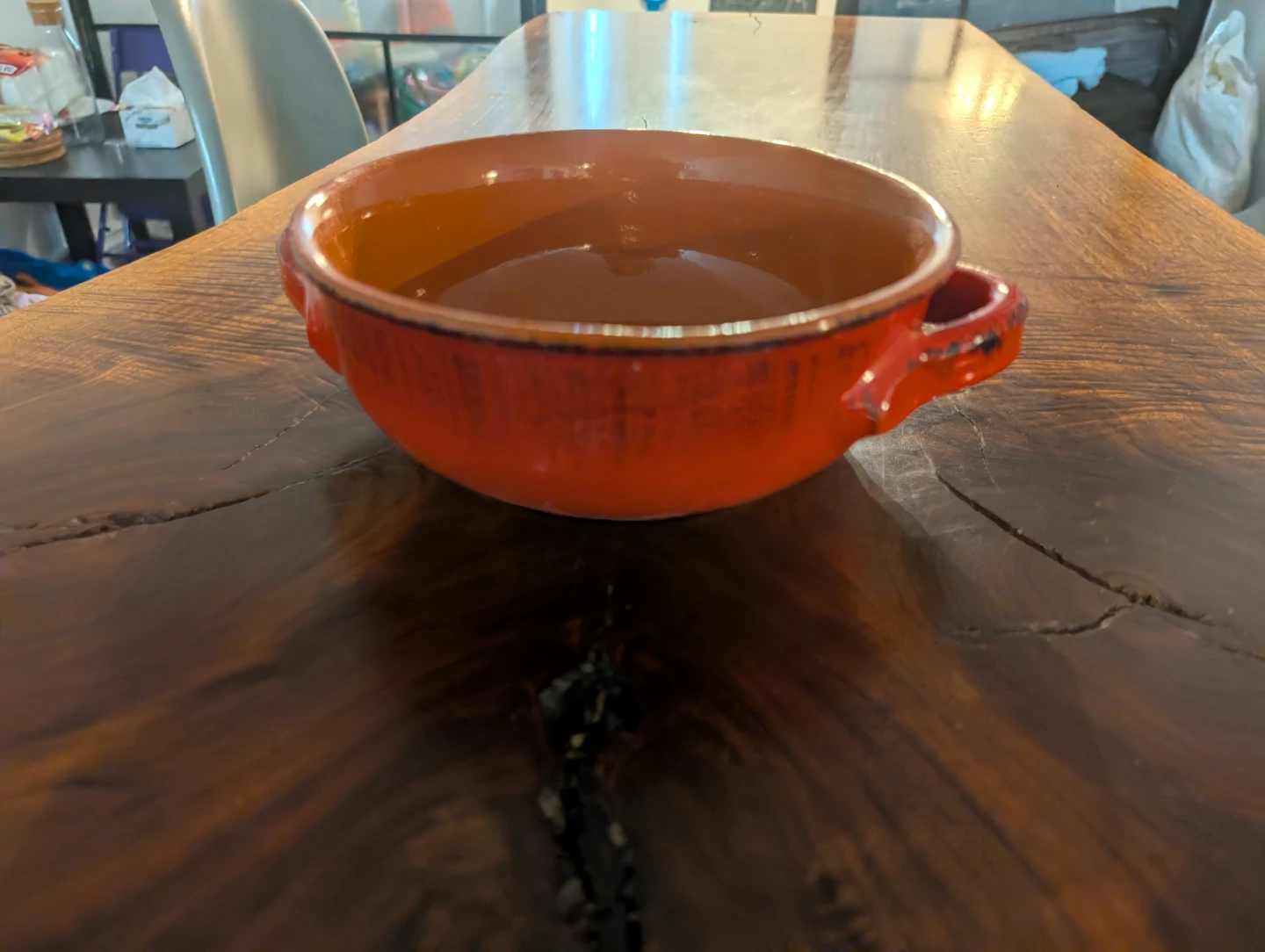 Rustic ceramic serving bowl with handles