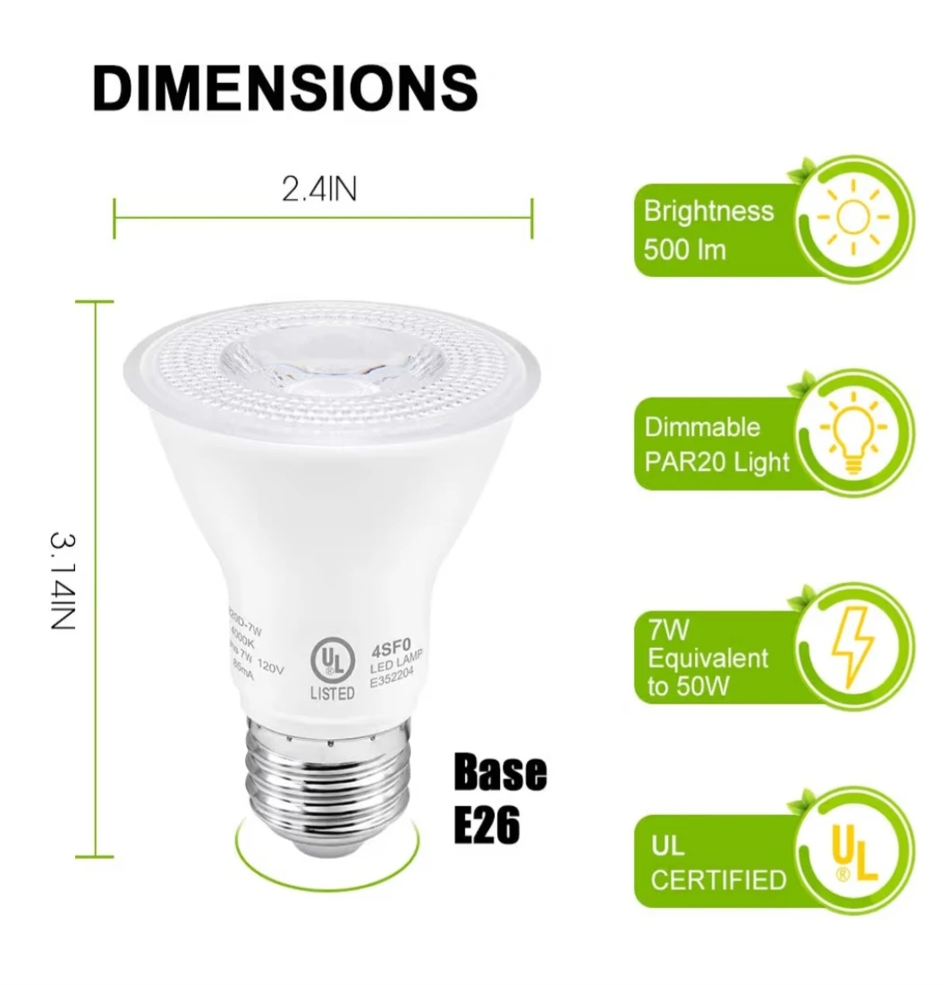 7W Par20 LED Bulb , UL Listed, 4000k  for Indoor Outdoor, 6 Pack - photo 2