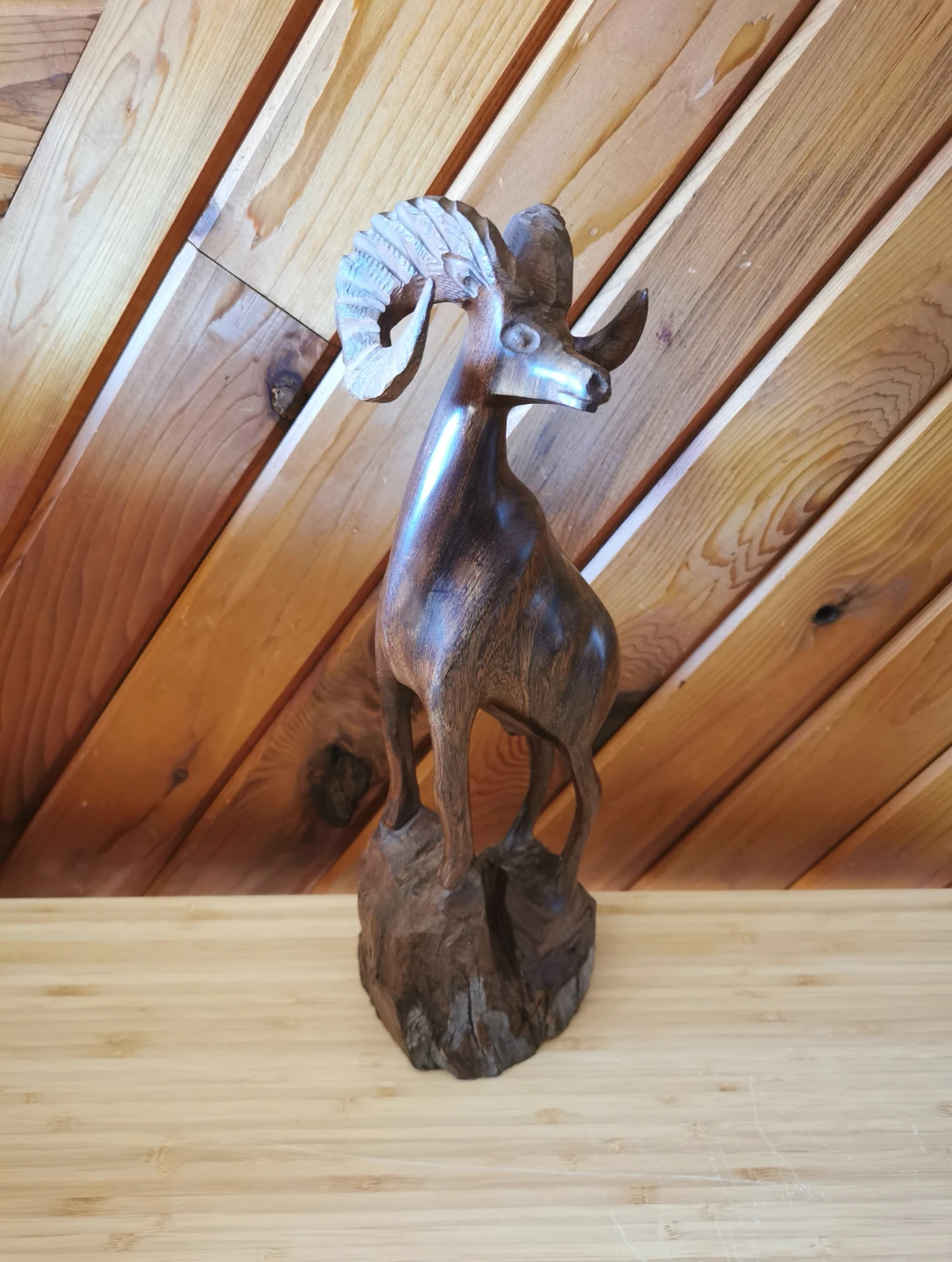Vintage Hand Carved Ironwood Ram Sculpture