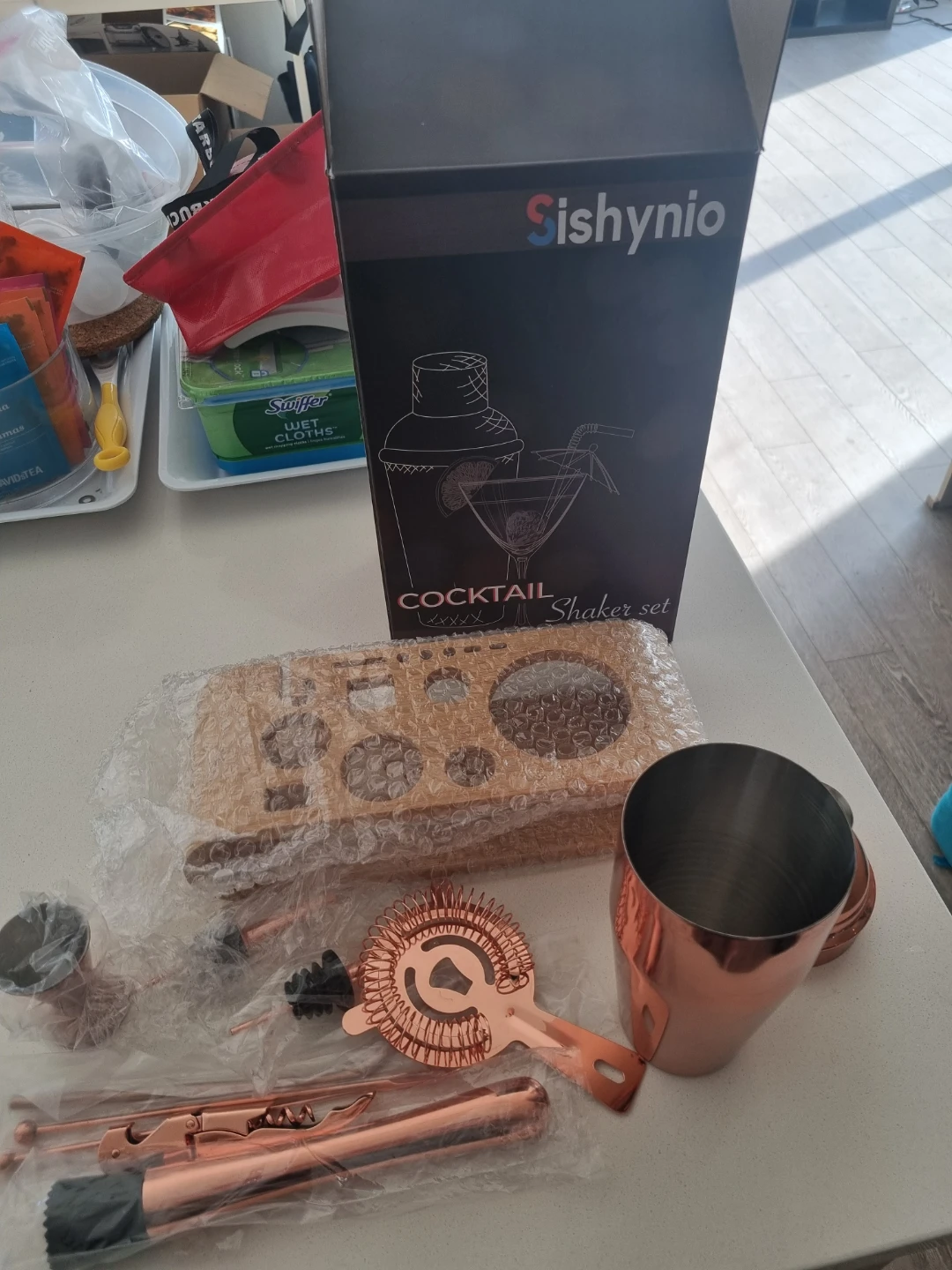 Sishynio Copper Cocktail Shaker Set with Stand