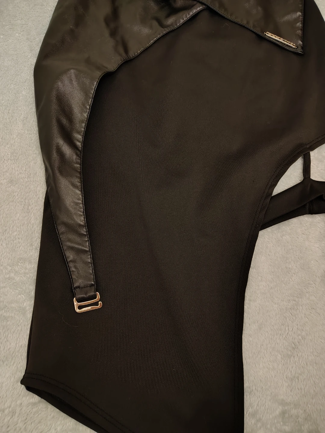 Black Faux Leather Detail Asymmetrical Skirt - photo 3