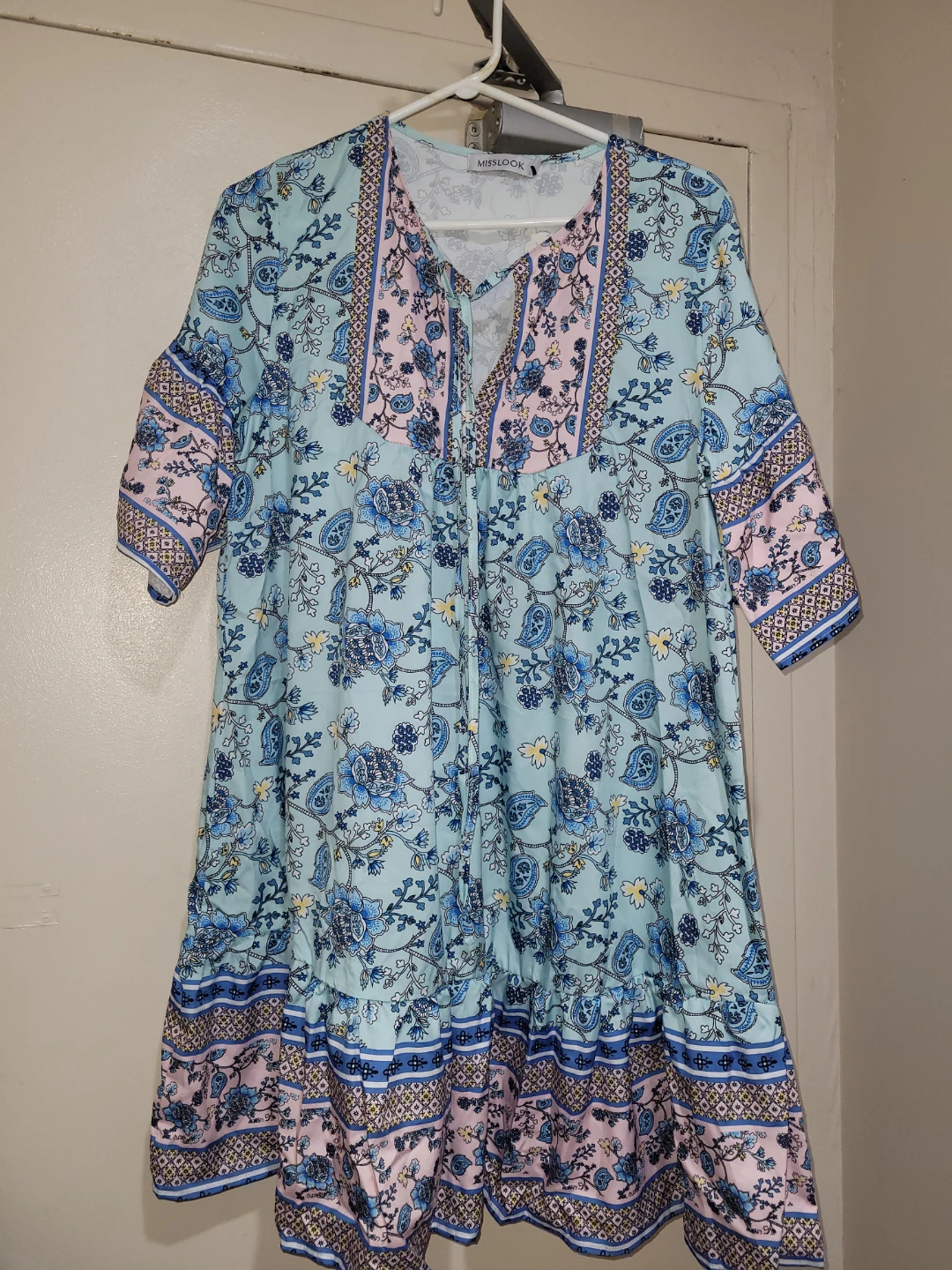 MISSLOOK Blue Floral Boho Tiered Maxi Dress