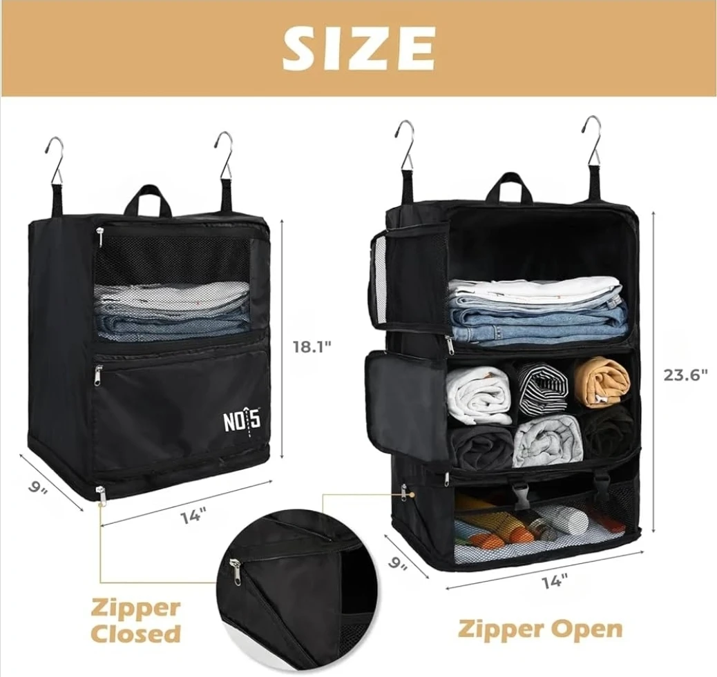 Travel Hanging Organizer Suitcase Compressible Shelves + Bag - photo 2