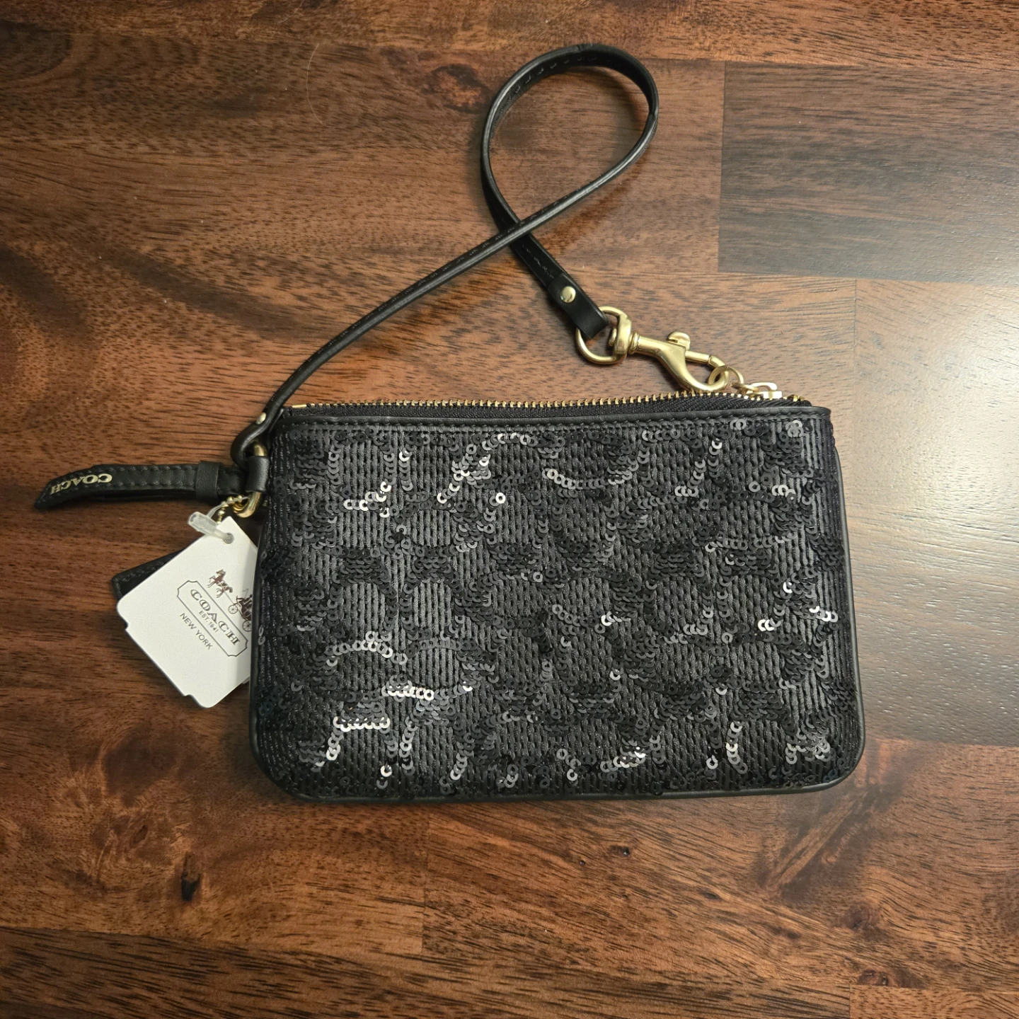 Coach B4/BK Black Sequin Wristlet