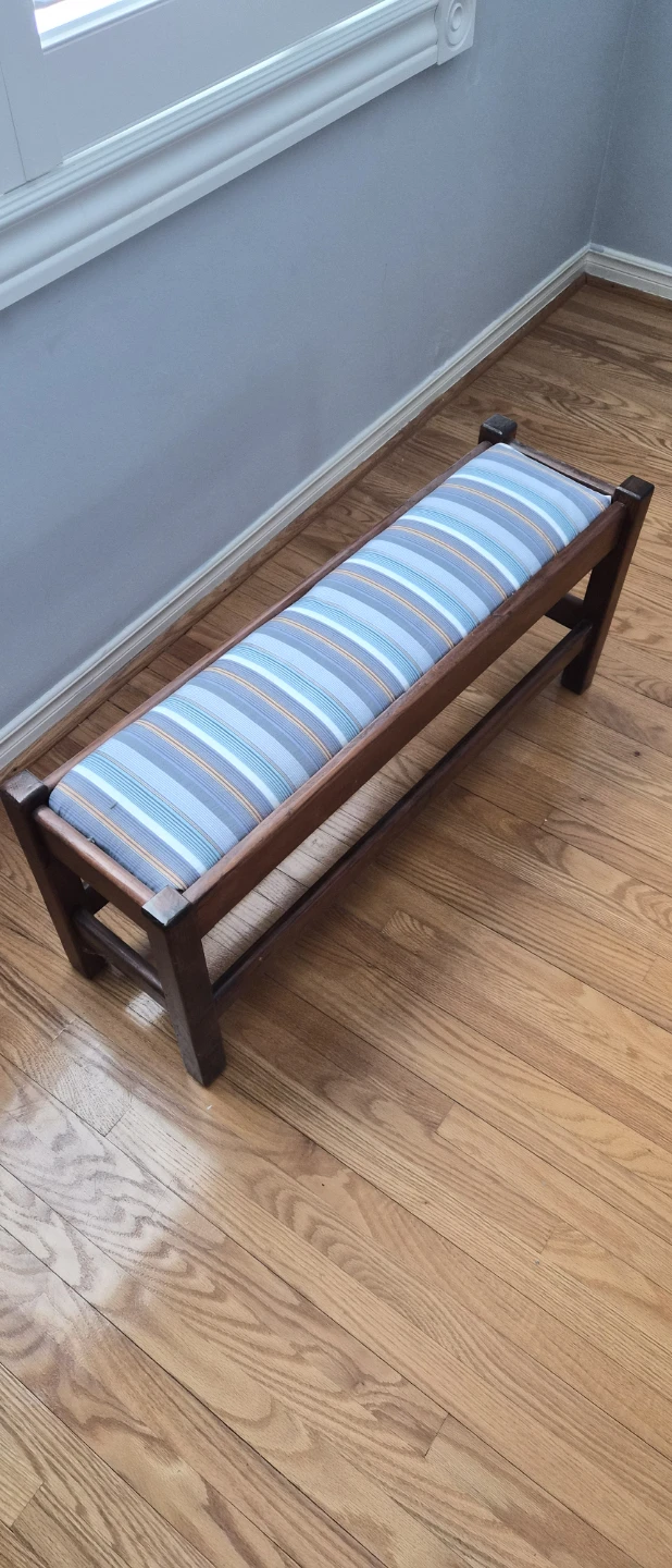 Wooden Bench with Striped Upholstery - photo 2