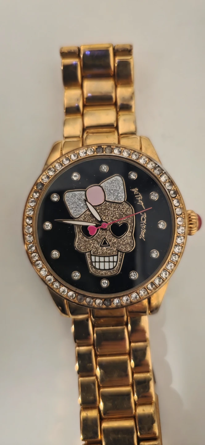 Betsey Johnson Gold Tone Skull Watch