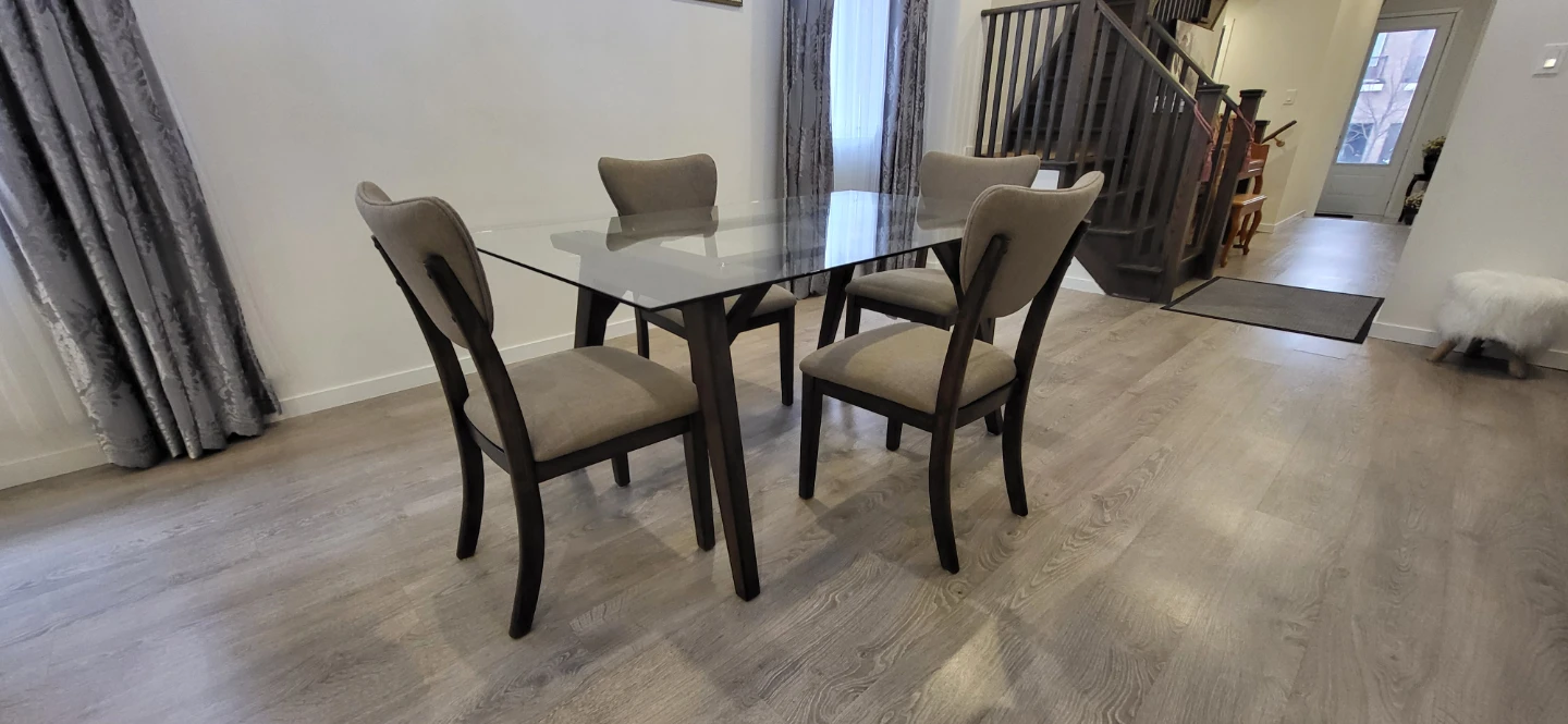 Glass Top Dining Table with 4 Chairs