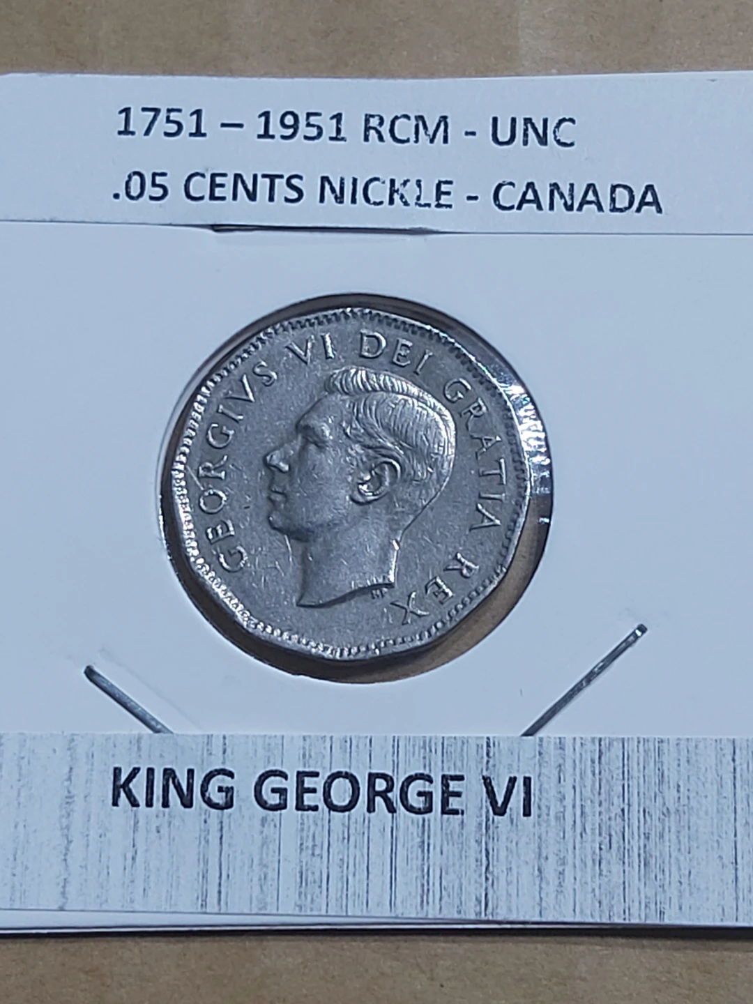 Canada 5 Cents Nickel 1951 King George VI
