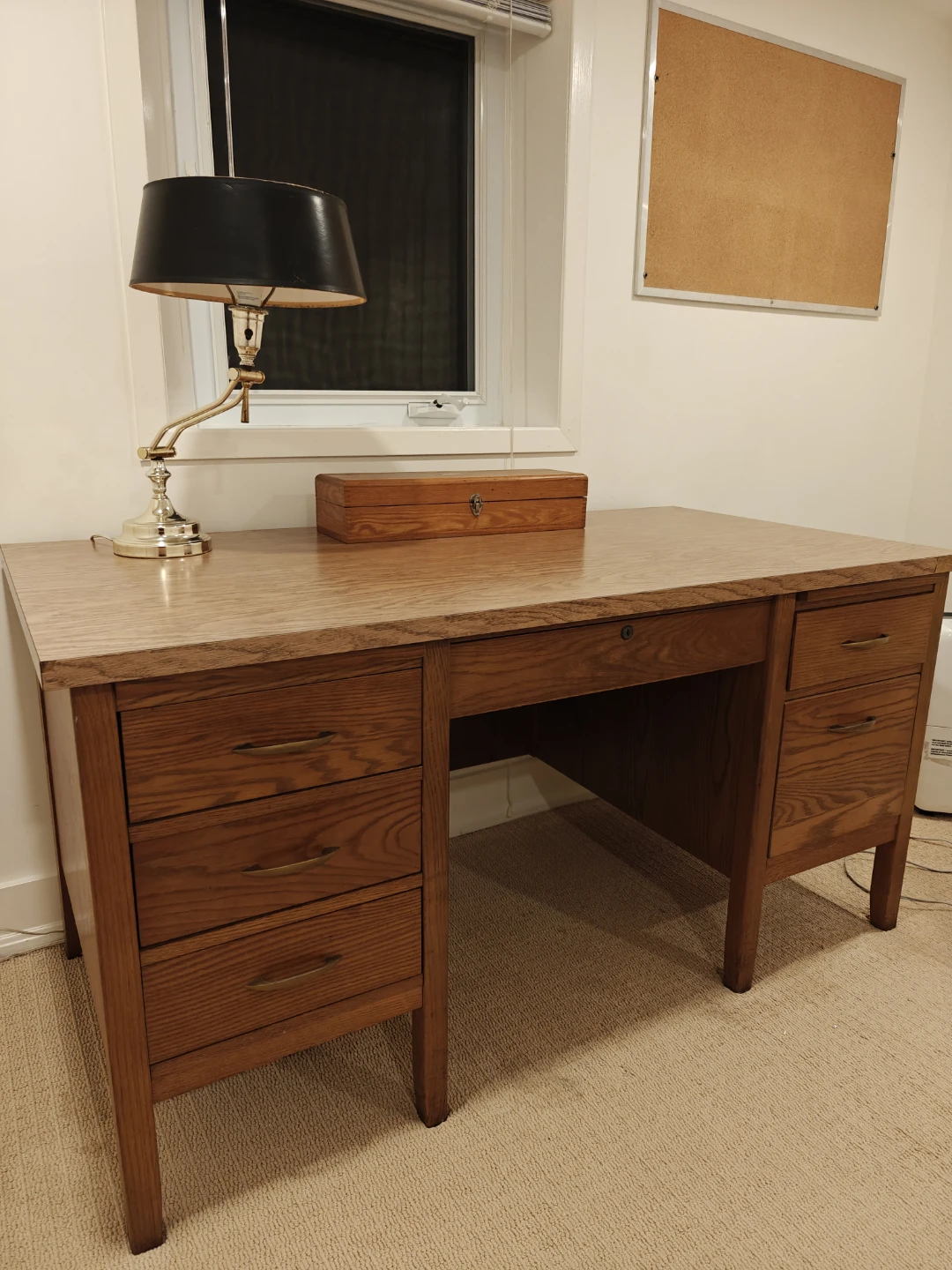 Large Oak Executive Desk with Drawers