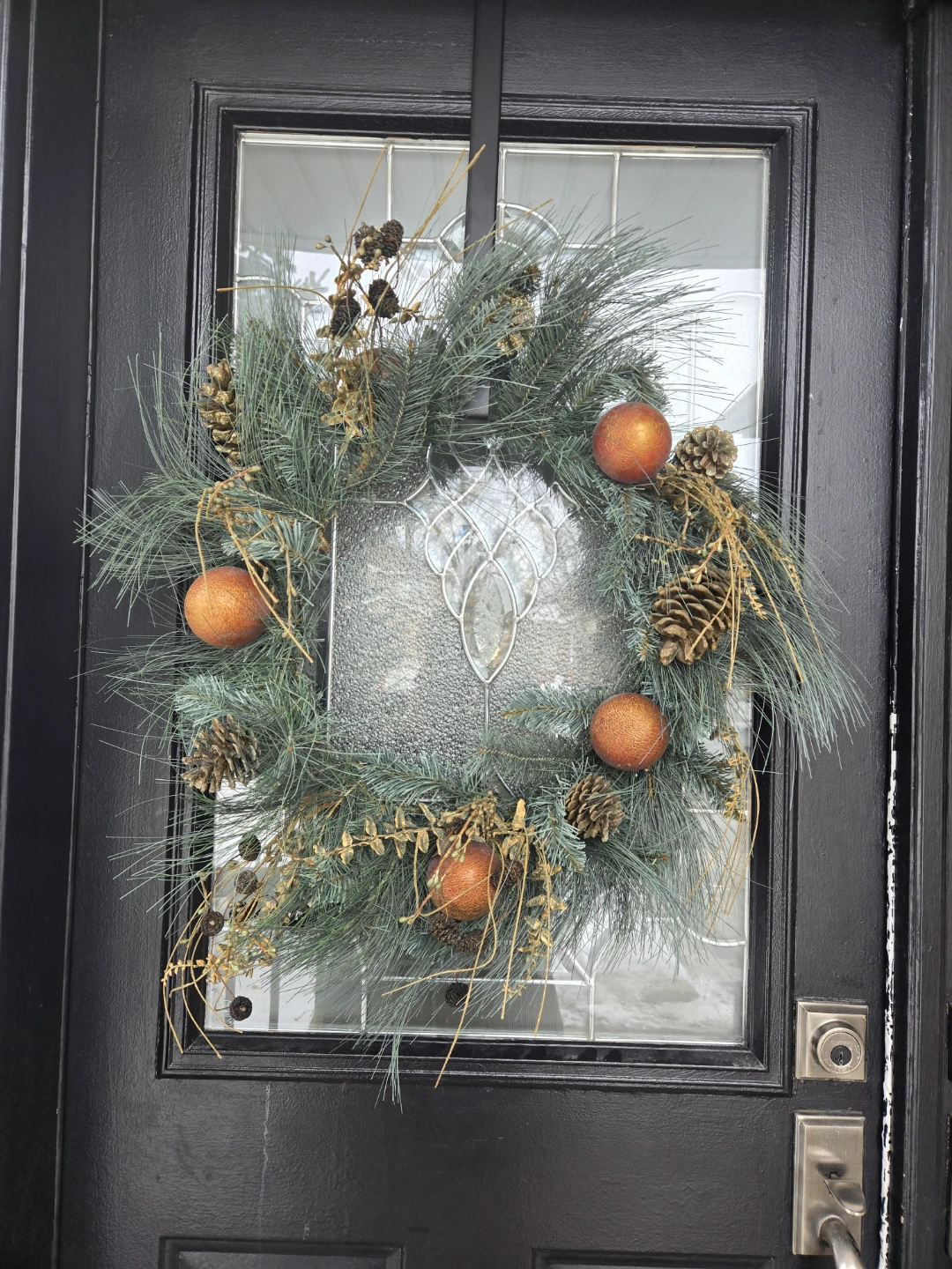 Two Holiday Wreaths with Gold and Pinecones - photo 2
