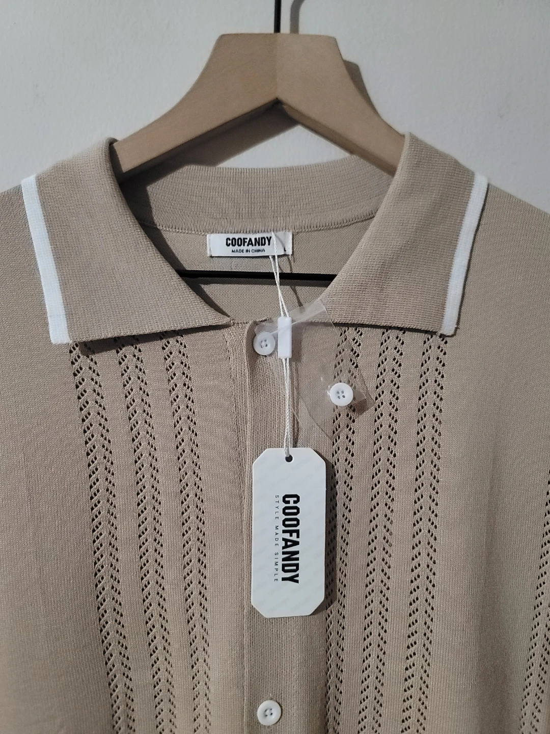 Knit Retro Johnny Collar Academia Tan Minimalist Resort Sz L New - photo 4