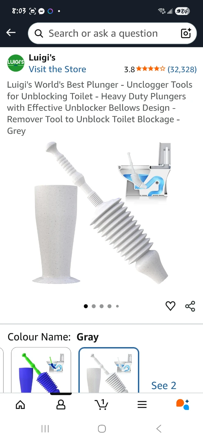 Luigi's Toilet Plunger with Stand - Grey