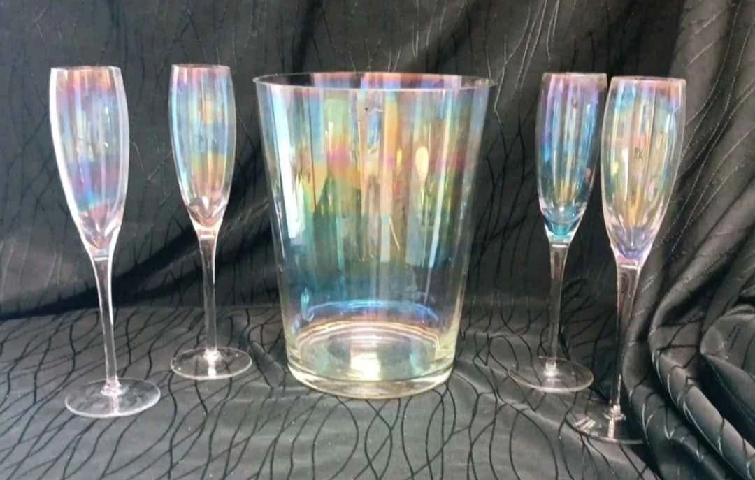 Vintage hand-blown Tuscany Champagne Set (bucket and 4 flutes)