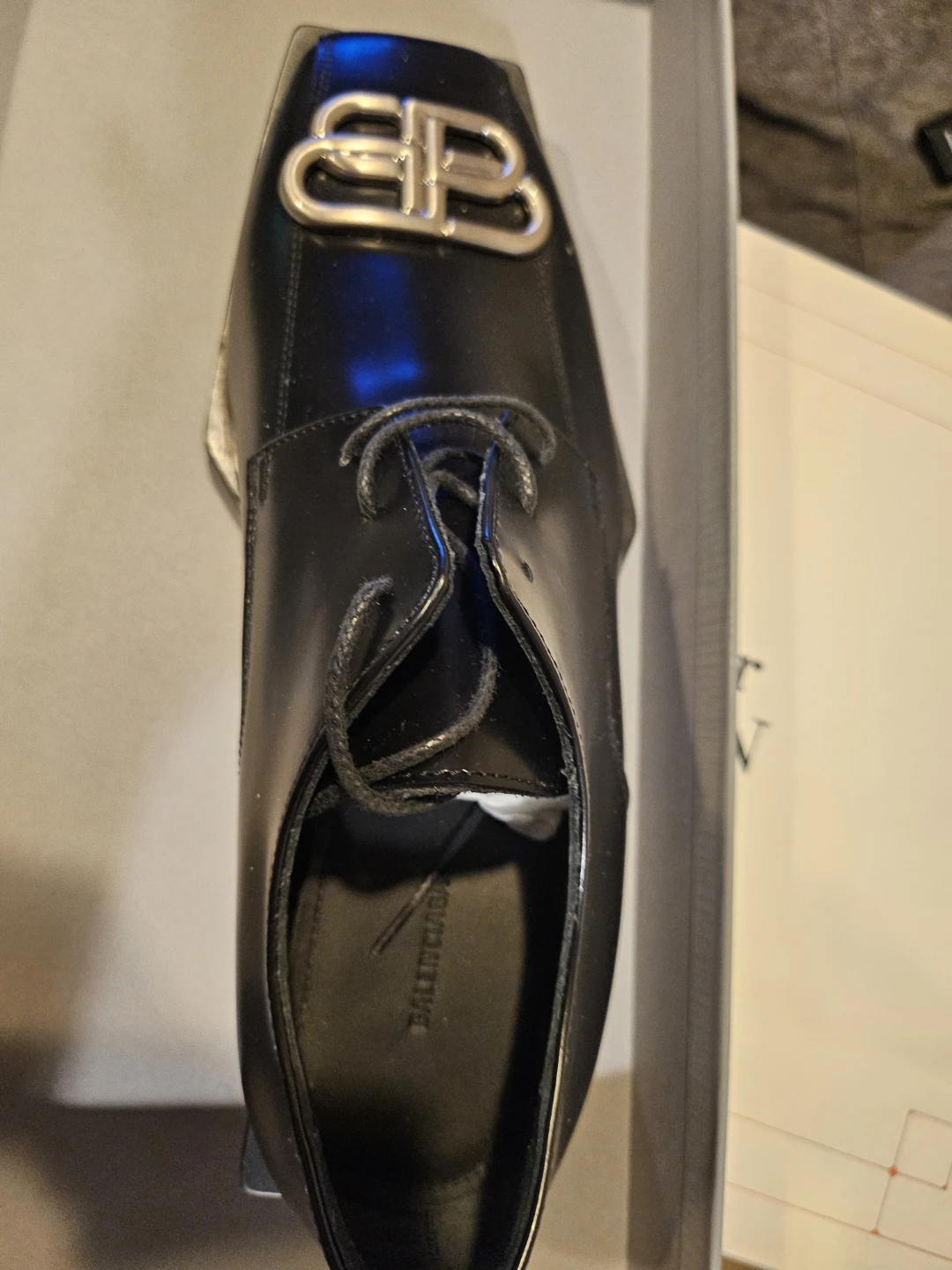Balenciaga Black Leather Logo Derby Shoes - photo 4