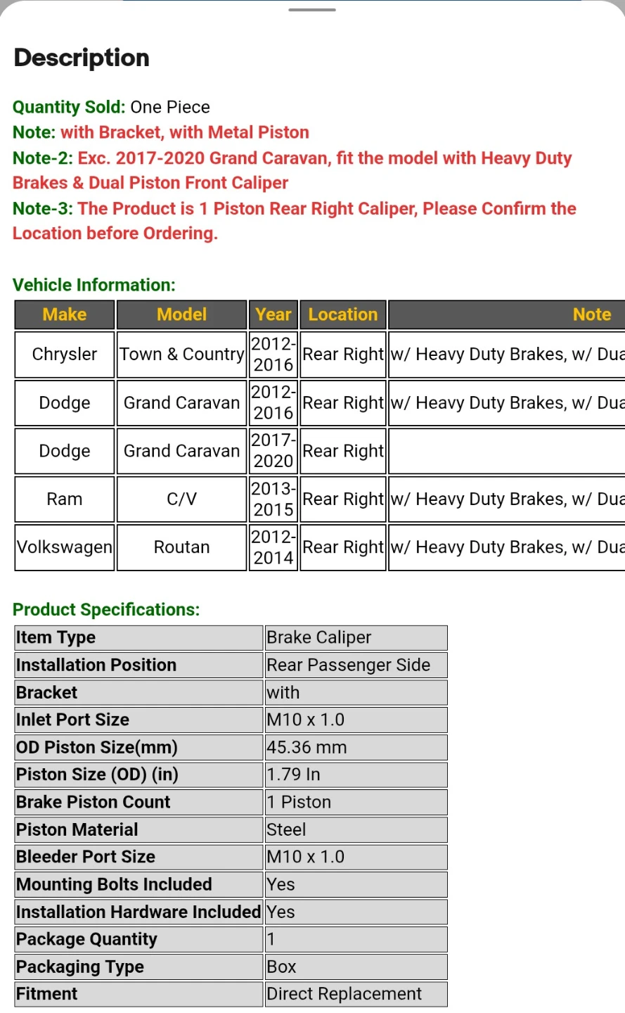 Autoparts_Premium Brake Caliper for Dodge Grand Caravan - photo 5