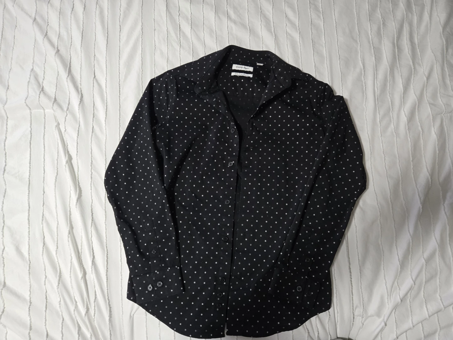 Calvin Klein Men's Black Polka Dot Slim Fit Dress Shirt Size 14