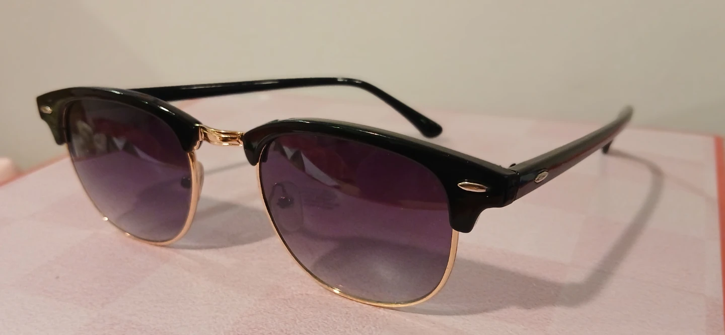 Black Clubmaster Sunglasses with Gold Accents