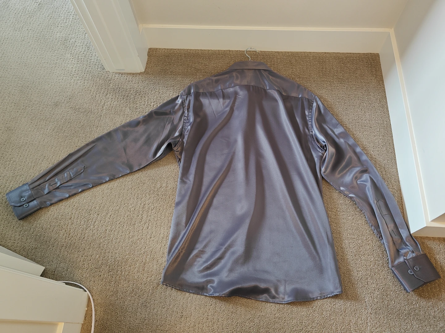 Men's Grey Satin Button-Up Dress Shirt - Regular Fit - Medium - photo 4