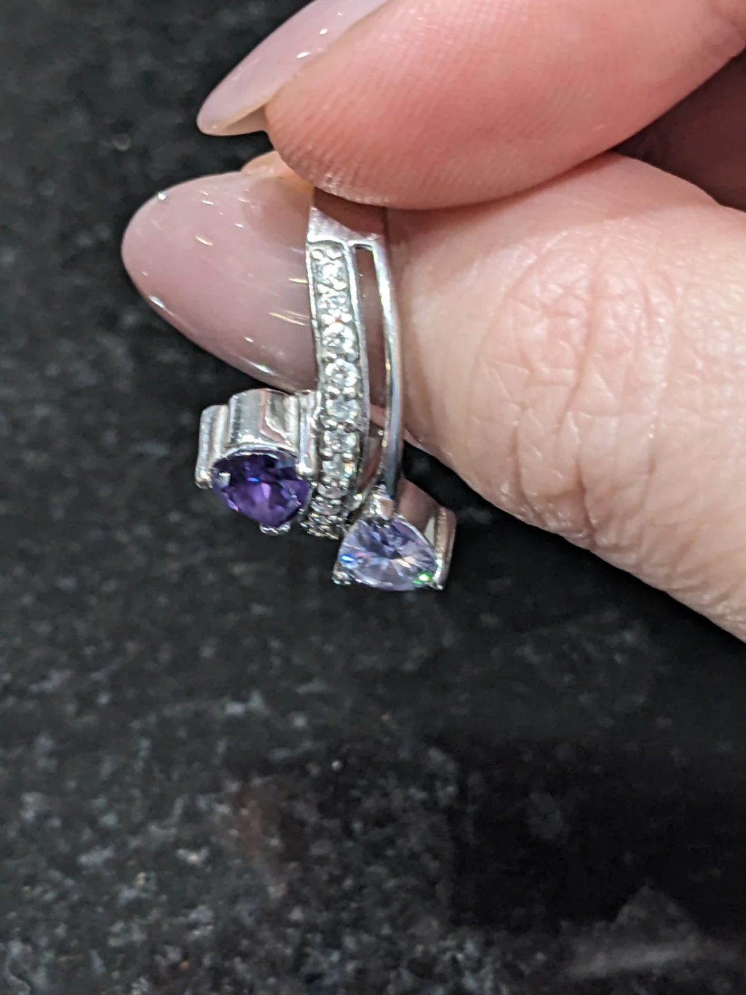 Size 7.5 Sterling Silver Pear Cut Cubic Zirconia Ring - photo 3