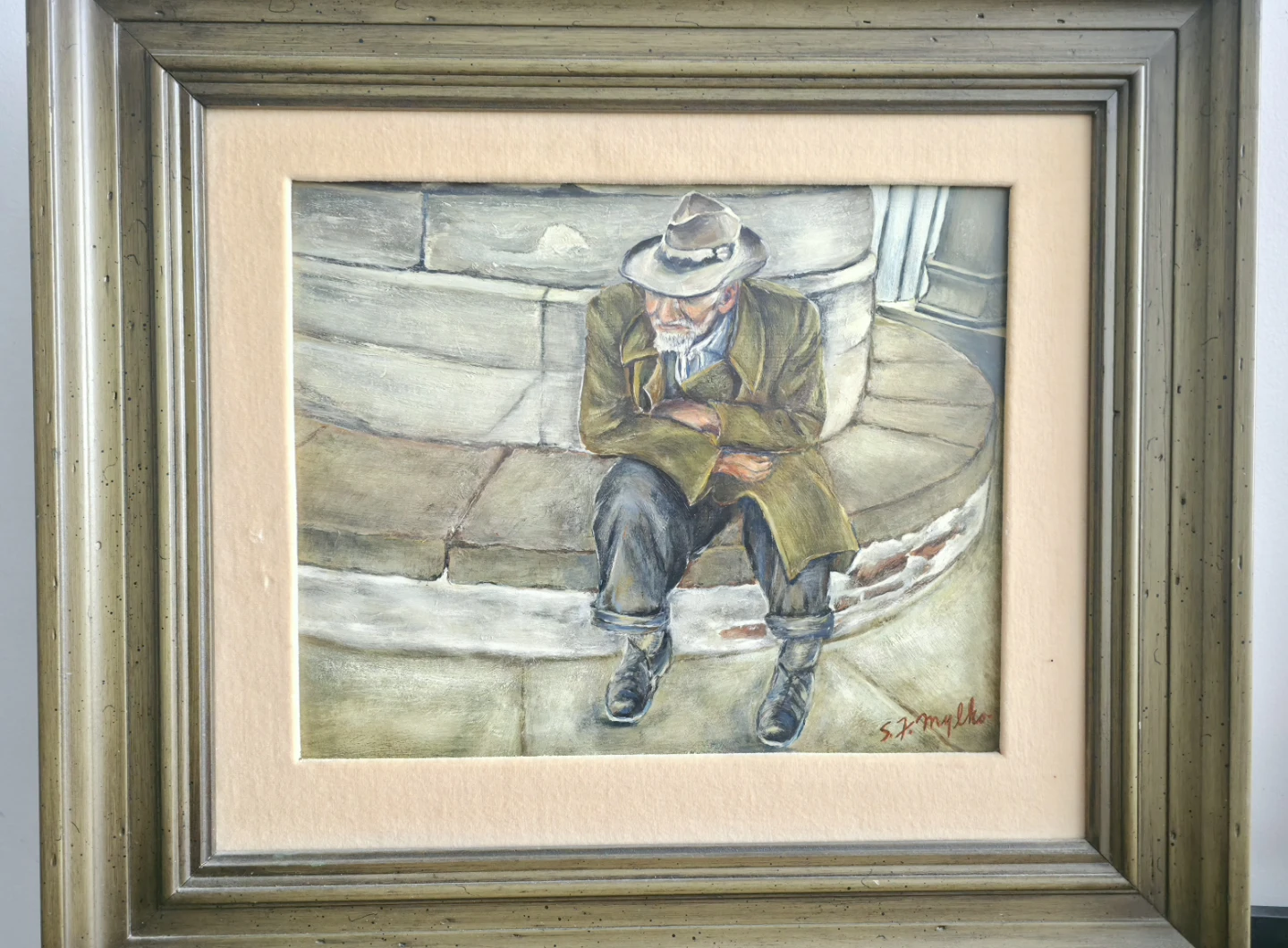 Vintage 1971 Oil  Painting On Canvas "Post-Battlefield Scars"