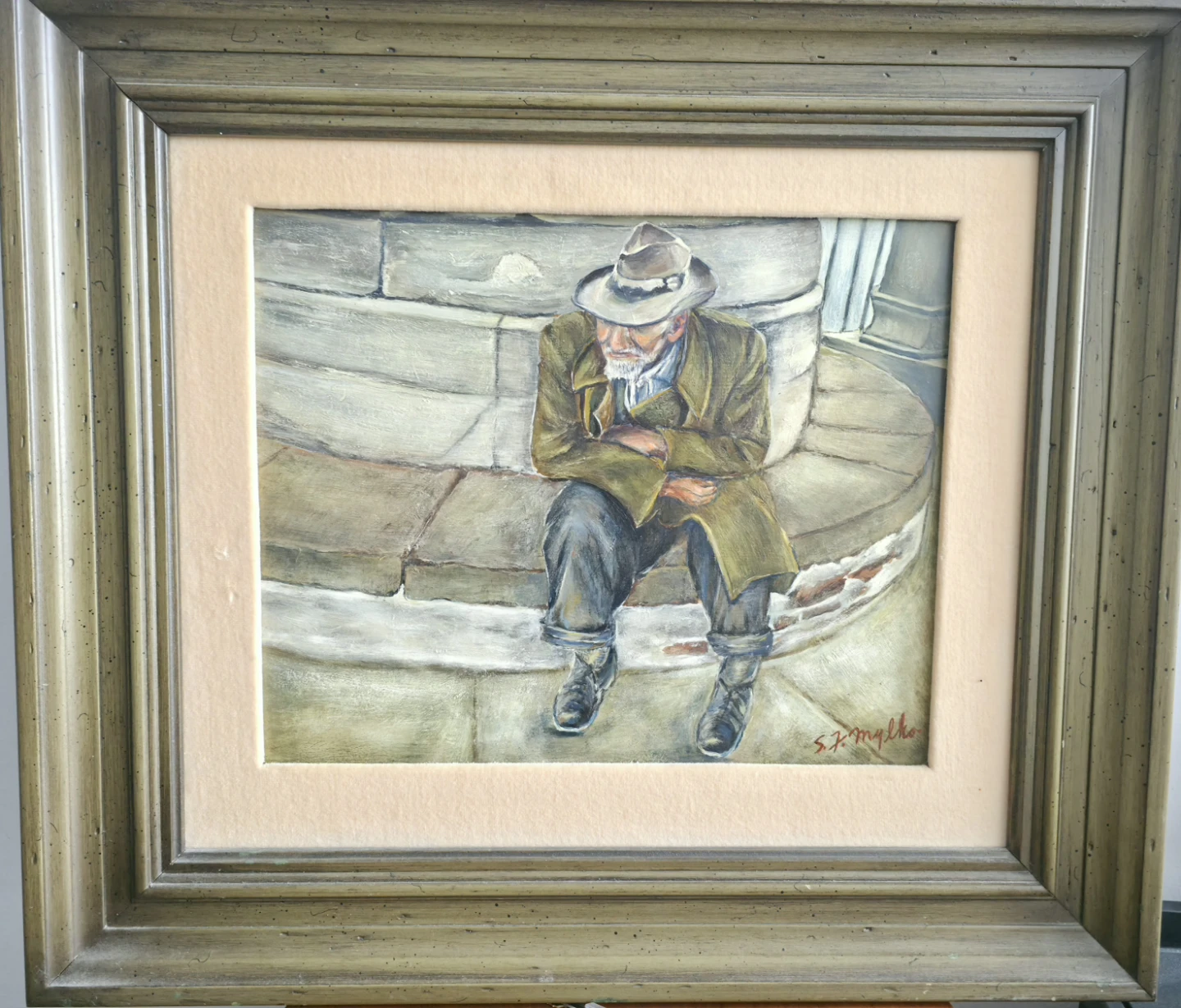 Vintage 1971 Oil  Painting On Canvas "Post-Battlefield Scars" - photo 2