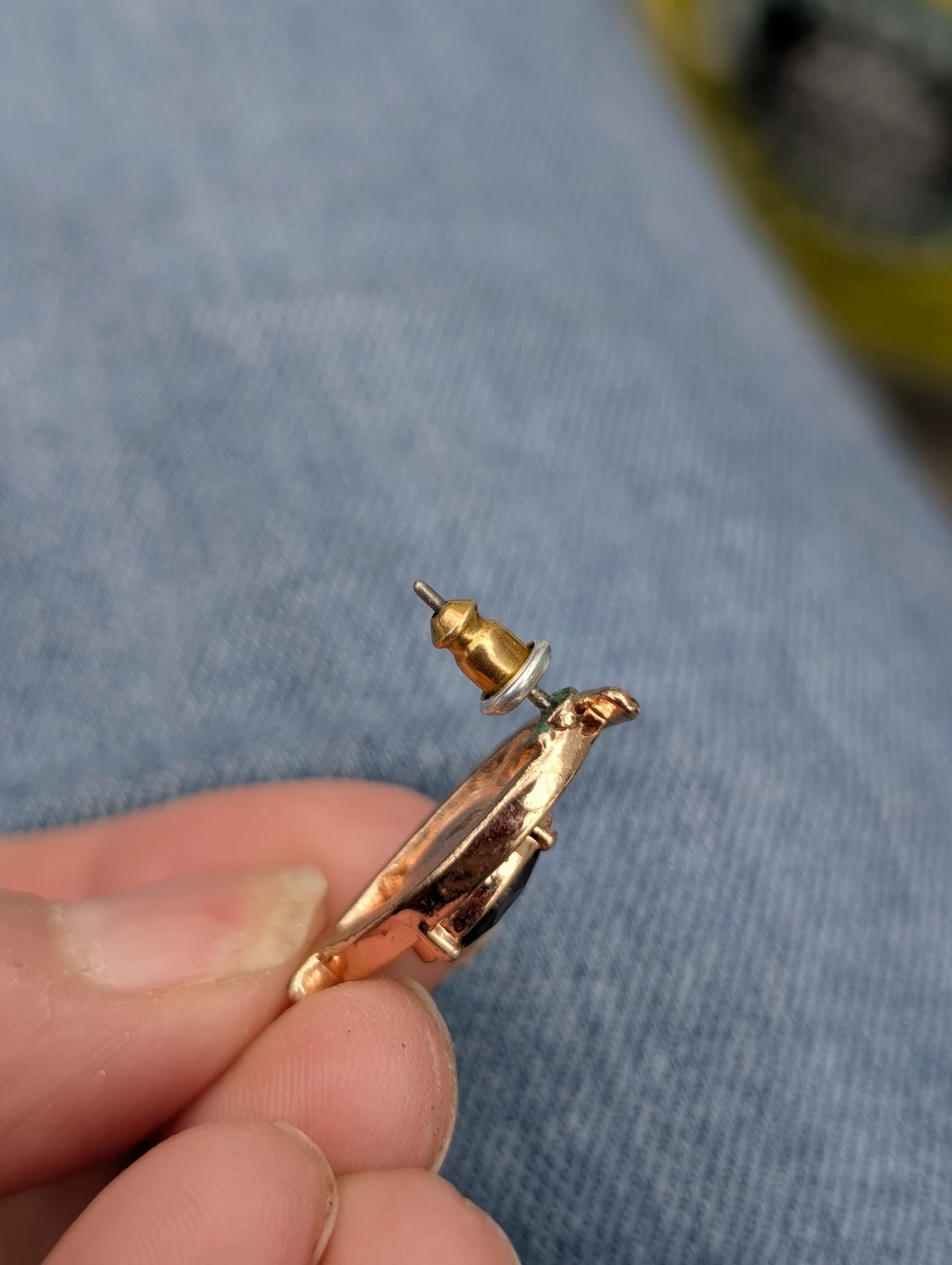 Gold-tone earrings with purple stone and rhinestones - photo 4