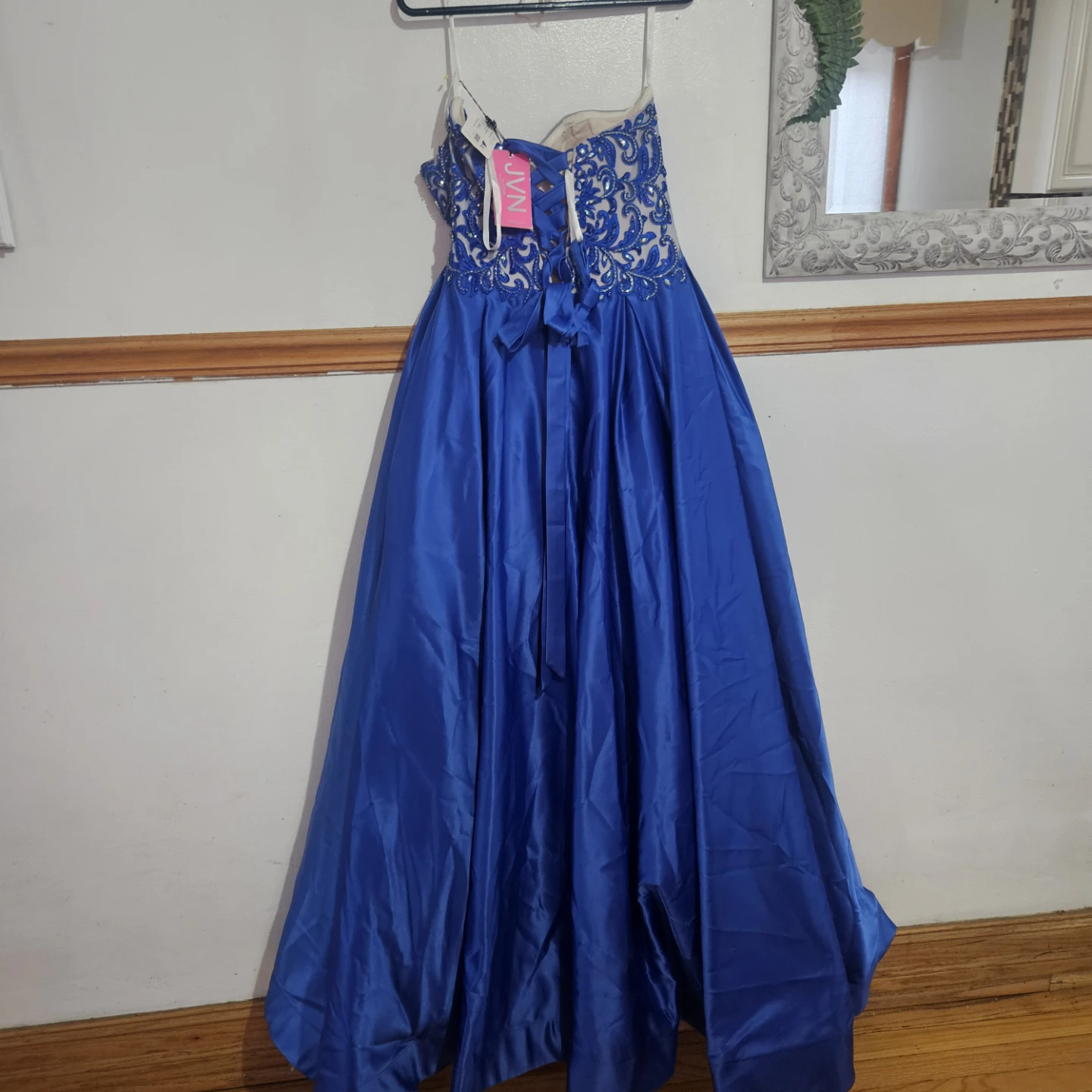 JVN Royal Blue Embellished Strapless Prom Dress