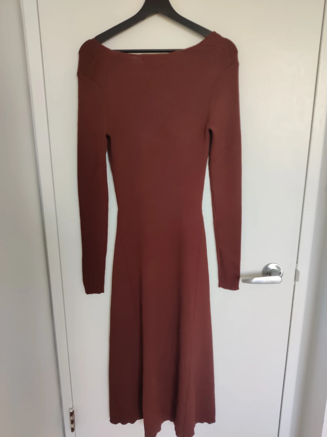 Ribbed Knit Midi Dress - Brown - Size S - photo 3