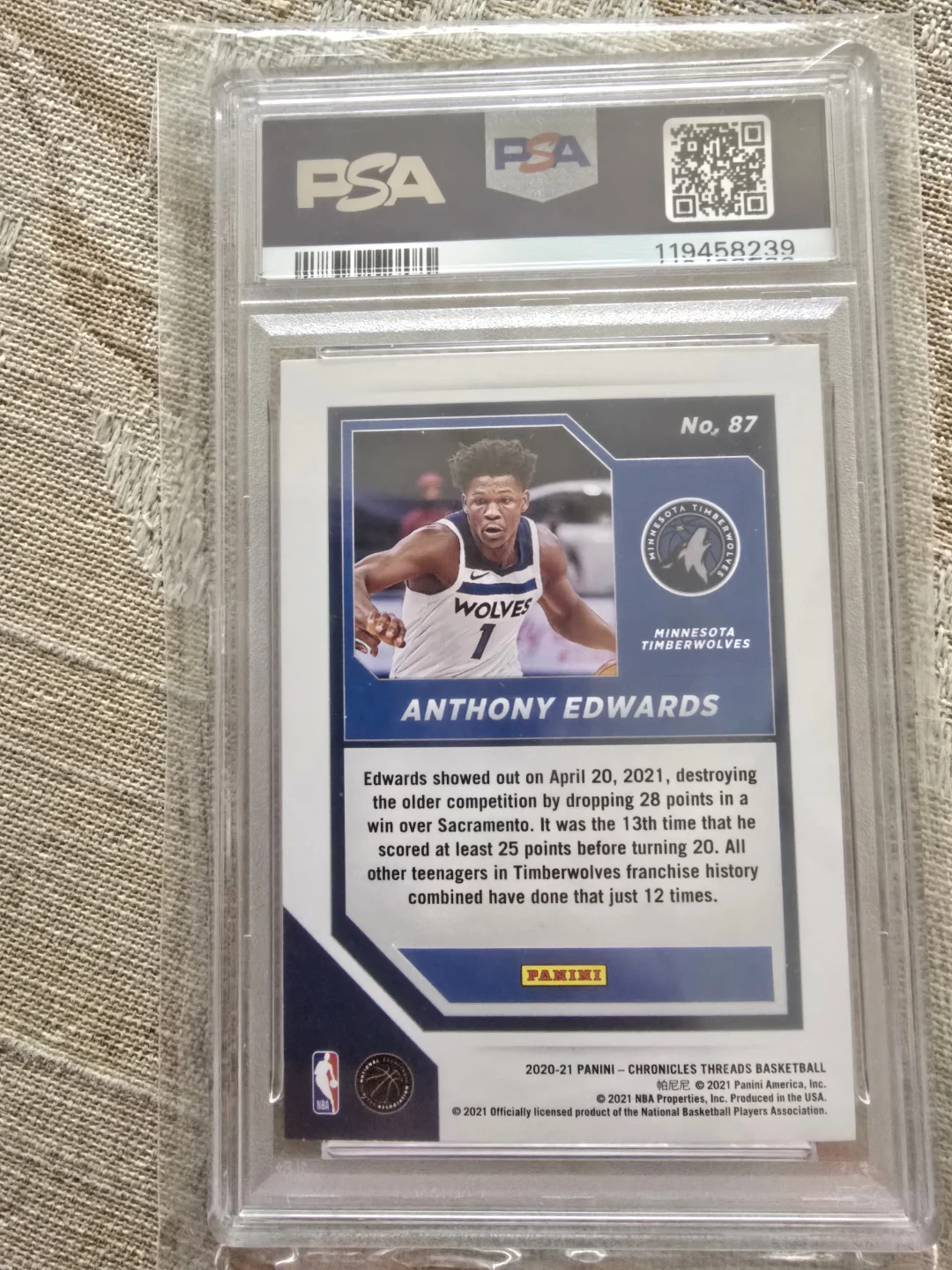 2020-21 Panini Chronicles Anthony Edwards Rookie Card #87 - photo 2