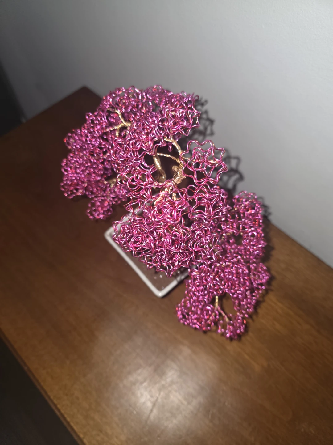 Pink Wire Bonsai Tree Sculpture in White Pot - photo 2