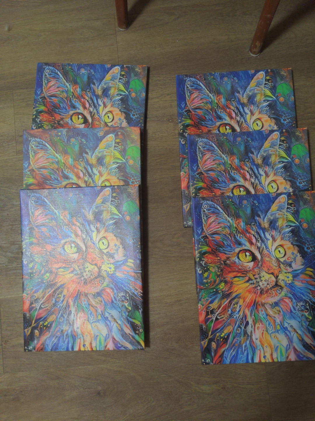 Set of 7 Colorful Abstract Cat Canvases